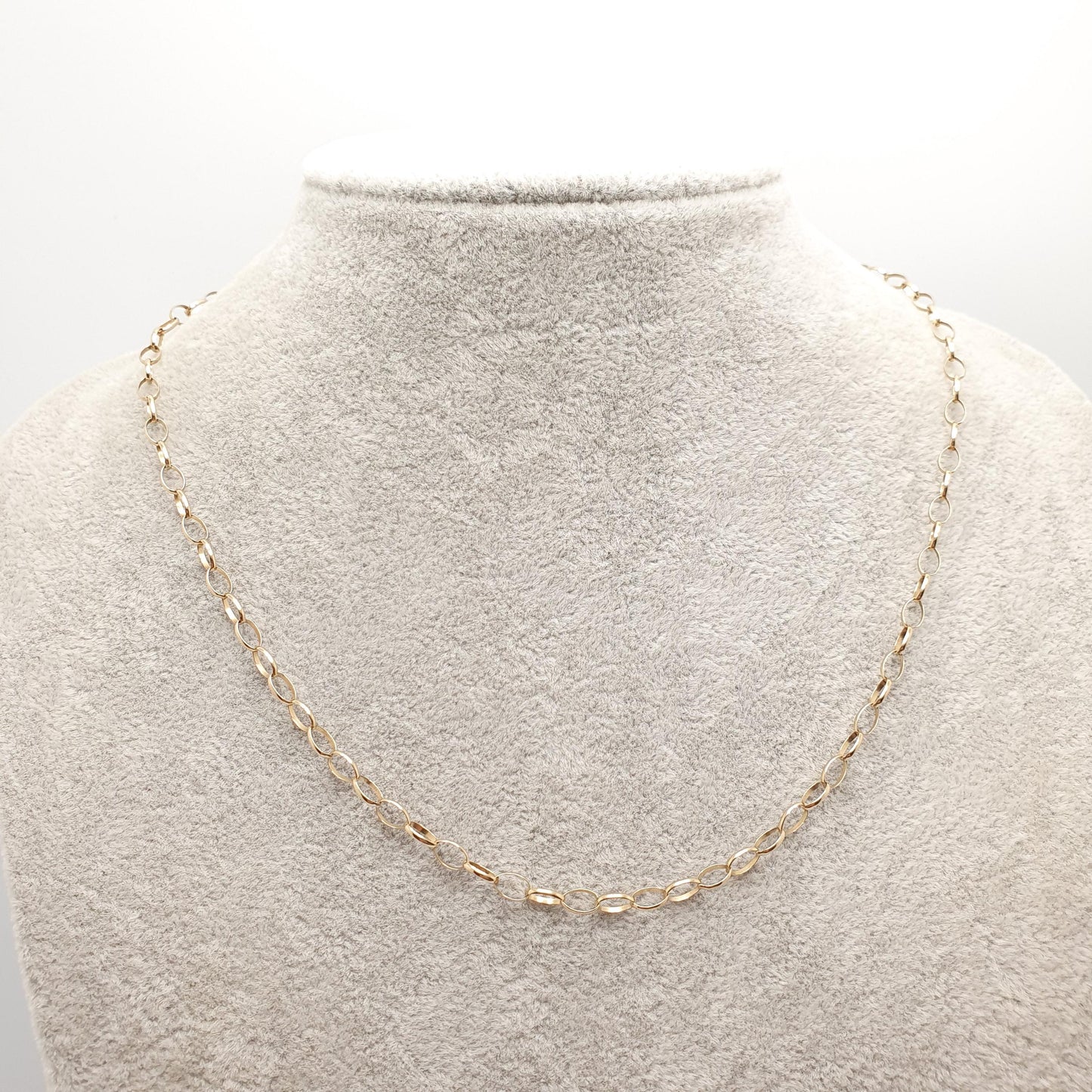 Vintage 9k 9ct Gold Belcher Link Chain Necklace Oval Cable Large Links Long 45cm 17.7" 3.14g Solid 375 Yellow Retro Womens Mens Hallmarked