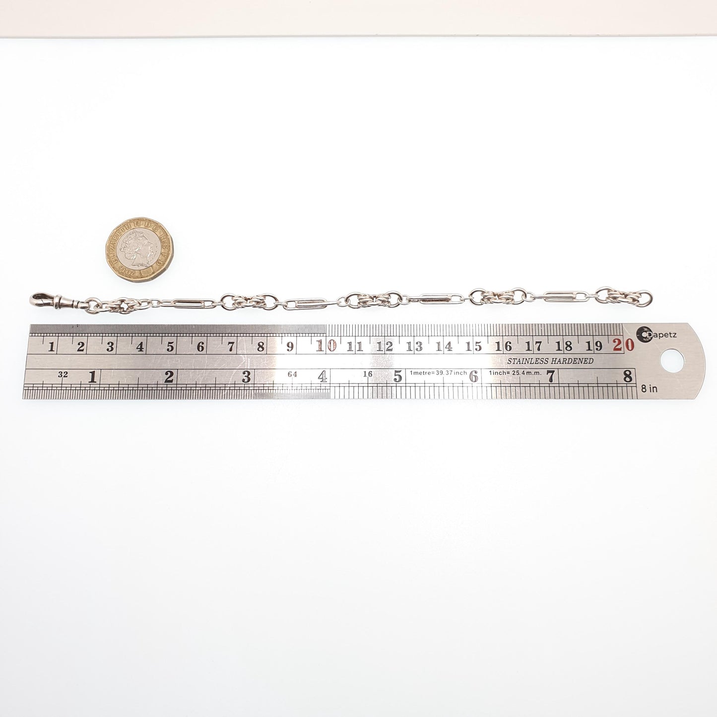 Antique Sterling Silver Staple Knot Link Bracelet 1912 Hallmark 12.44g Albert Chain Churchill Dog Clip Vintage Womens Mens Jewellery Jewelry