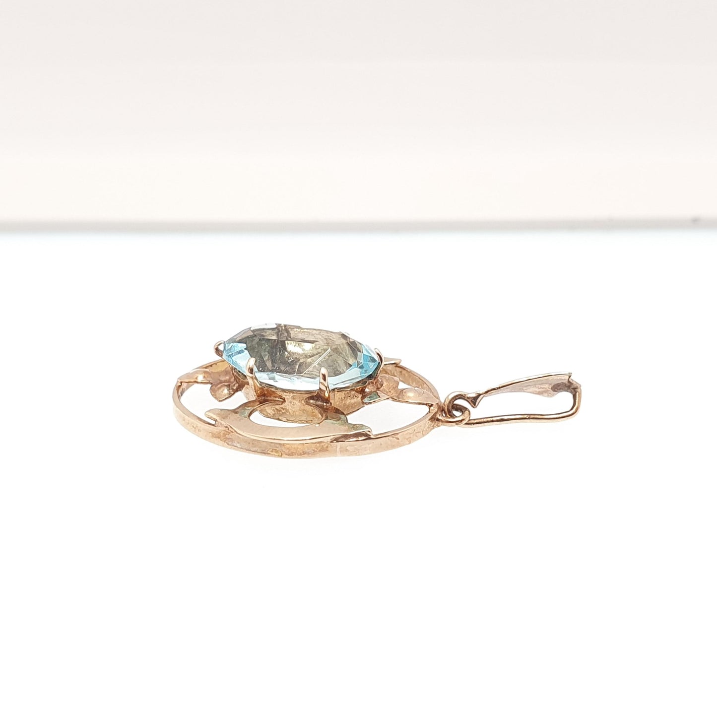 Vintage 9k 9ct Gold Aquamarine Paste Necklace Pendant Oval Cut Solid 375 Gemstone Cute Sky Blue Retro Womens Ladies Jewelry Jewellery
