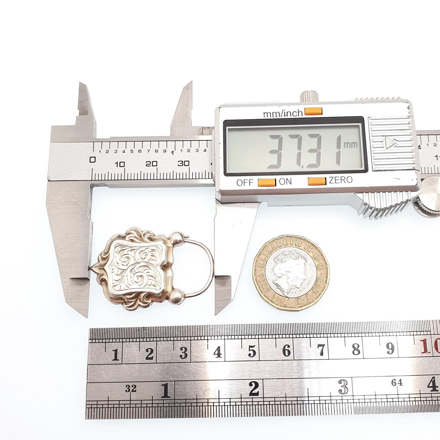 Antique Solid Silver Victorian Padlock Clasp Large Lock Big Bracelet Necklace Engraved Shield 1800s Vintage Jewellery Jewelry Gift Rare