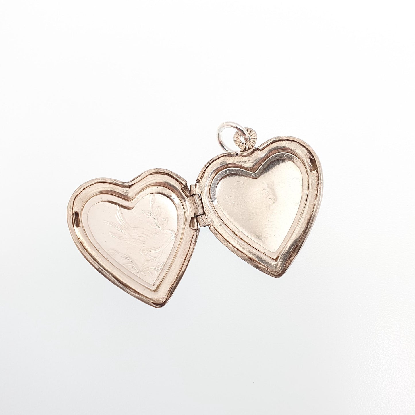 Antique Sterling Silver Bird Heart Locket Pendant Necklace Engraved Love Gift Cute Solid Vintage Picture Photo Womens Jewelry Jewellery