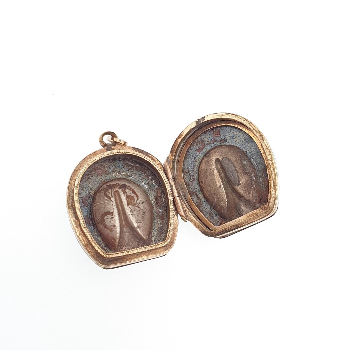 Antique 9ct 9k Gold Horseshoe Locket Sky Blue Enamel Victorian Necklace Pendant Solid Back & Front Horse Good Luck Womens Jewelry Jewellery