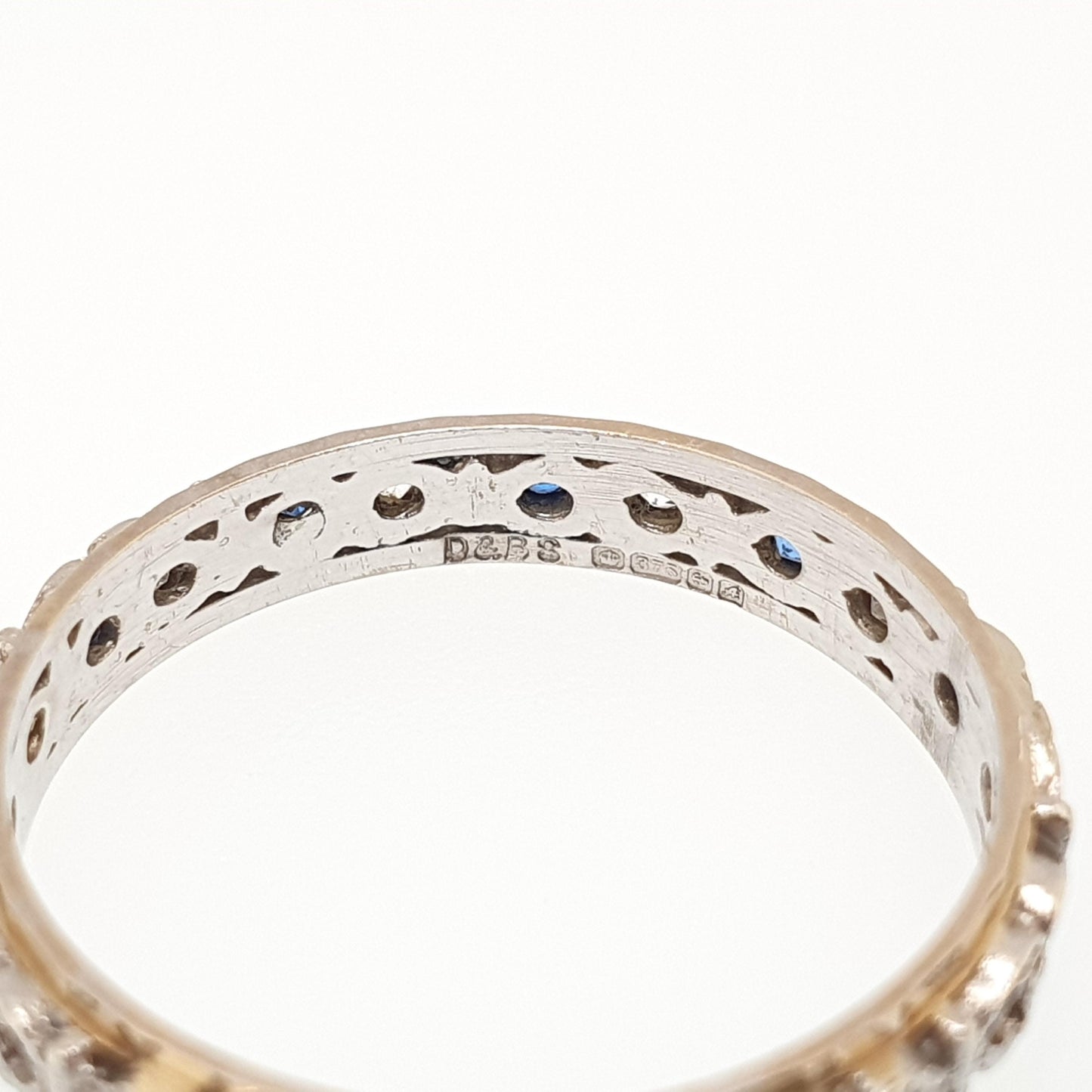Vintage 9ct Gold Eternity Ring Blue White Spinel Heart Shape Full Real Genuine Gemstone Solid 9k 375 Hallmarked Womens Jewelry Jewellery