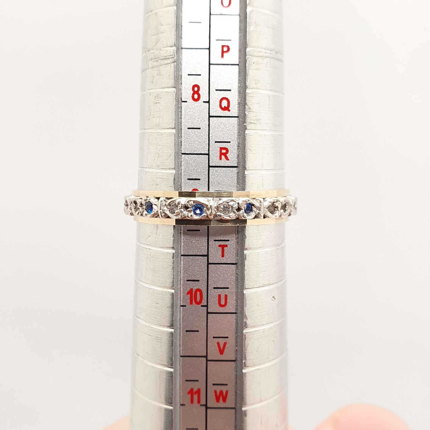 Vintage 9ct Gold Eternity Ring Blue White Spinel Heart Shape Full Real Genuine Gemstone Solid 9k 375 Hallmarked Womens Jewelry Jewellery