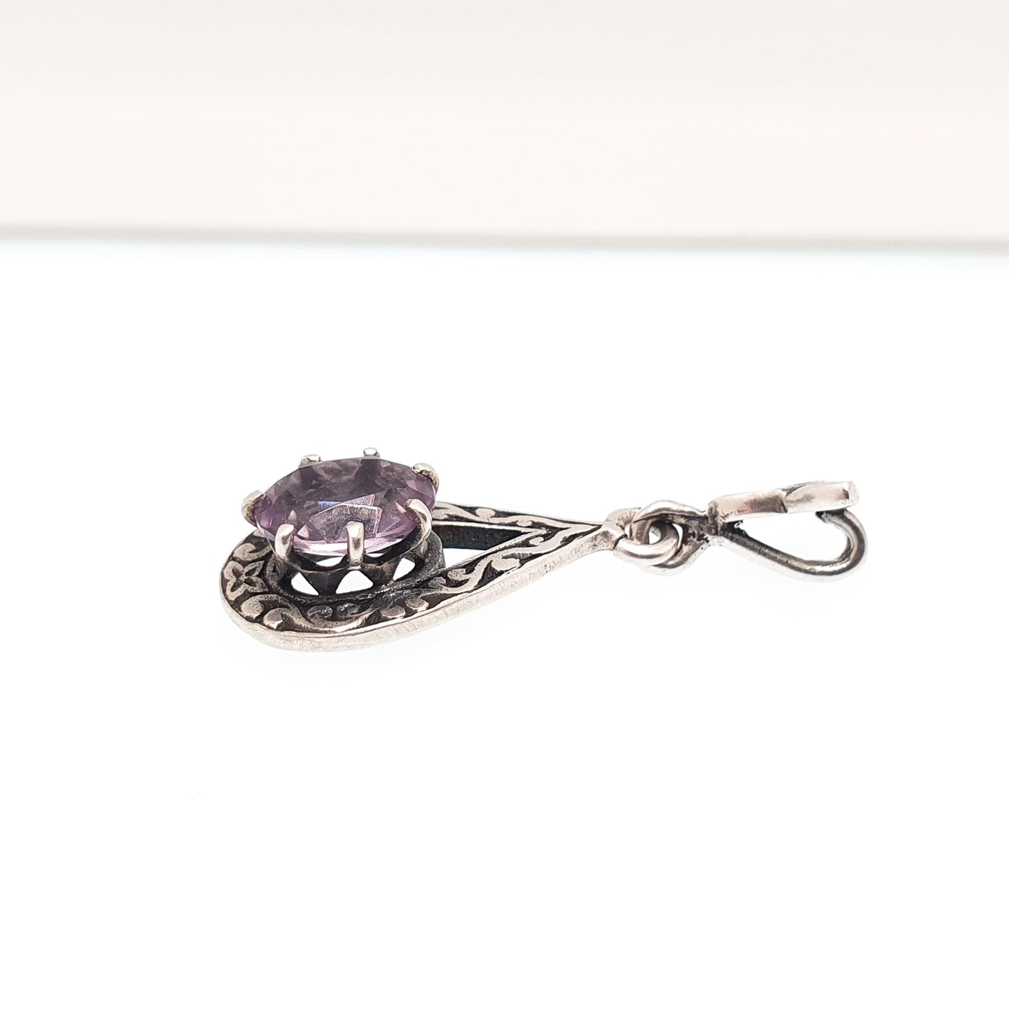 Vintage JOHN HART Sterling Silver Amethyst Necklace Pendant Celtic Knot Iona Scottish Genuine Gaelic Solid 925 Womens Jewelry Jewellery