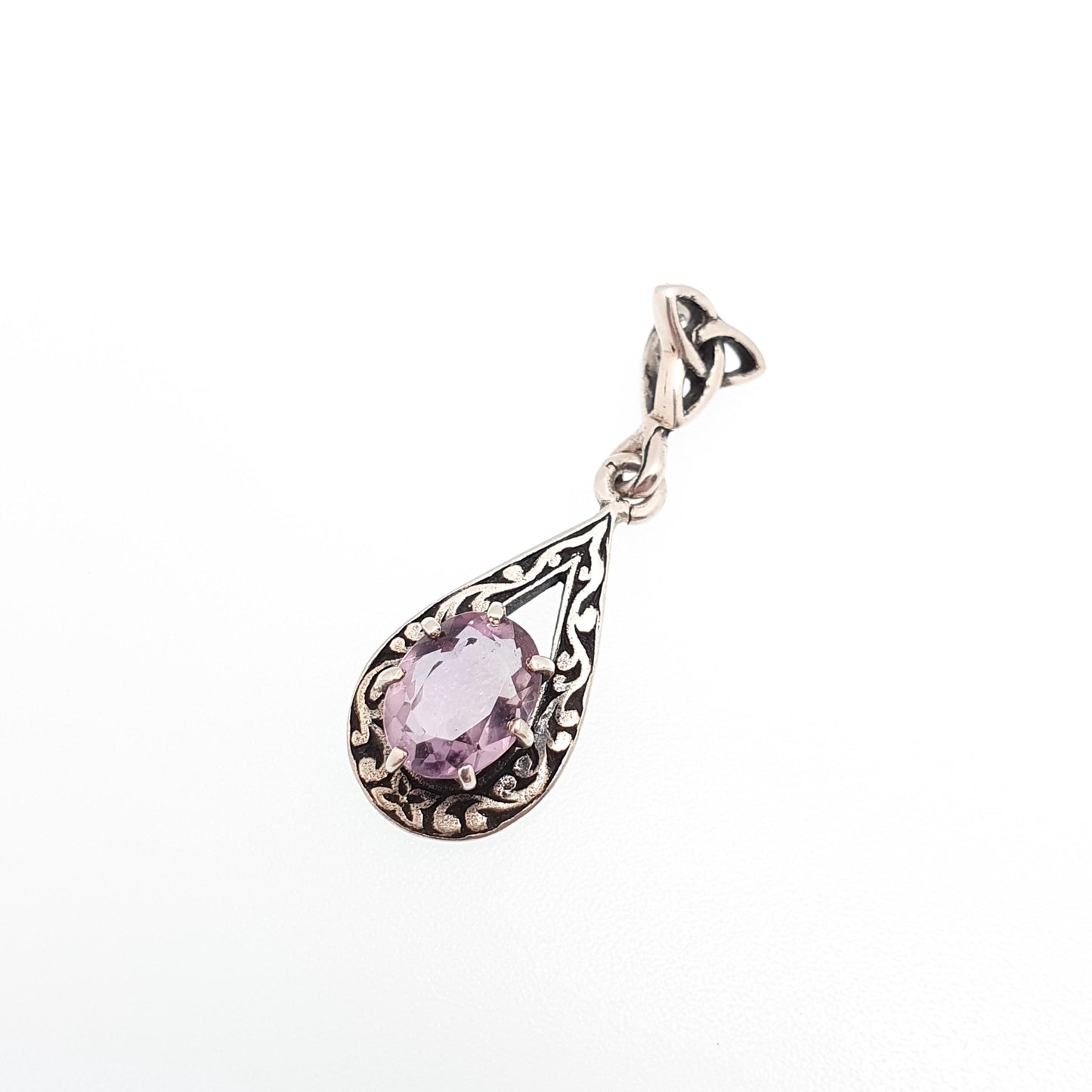 Vintage JOHN HART Sterling Silver Amethyst Necklace Pendant Celtic Knot Iona Scottish Genuine Gaelic Solid 925 Womens Jewelry Jewellery