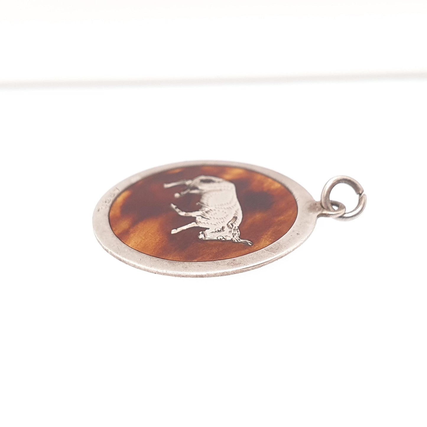 Antique Solid Silver Taurus Necklace Pendant Victorian Pique April Bull Zodiac Horoscope Star Sign Vintage Mens Womens Jewelry Jewellery
