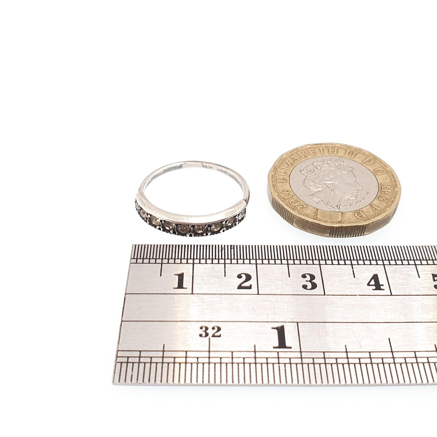 Antique Solid Silver Diamond Paste Ring Victorian Half Eternity Sparkly Rare Stacker Stacking Vintage Foiled Pastes Womens Jewelry Jewellery