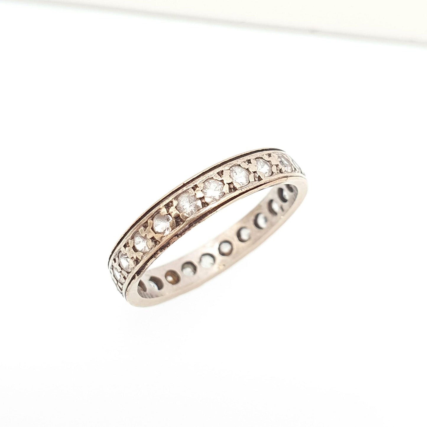 Old Vintage Solid 9ct Gold Full Eternity Ring White Spinel 9k 375 Band Sparkly Diamond Style Stacker Stacking Fine Womens Jewelry Jewellery