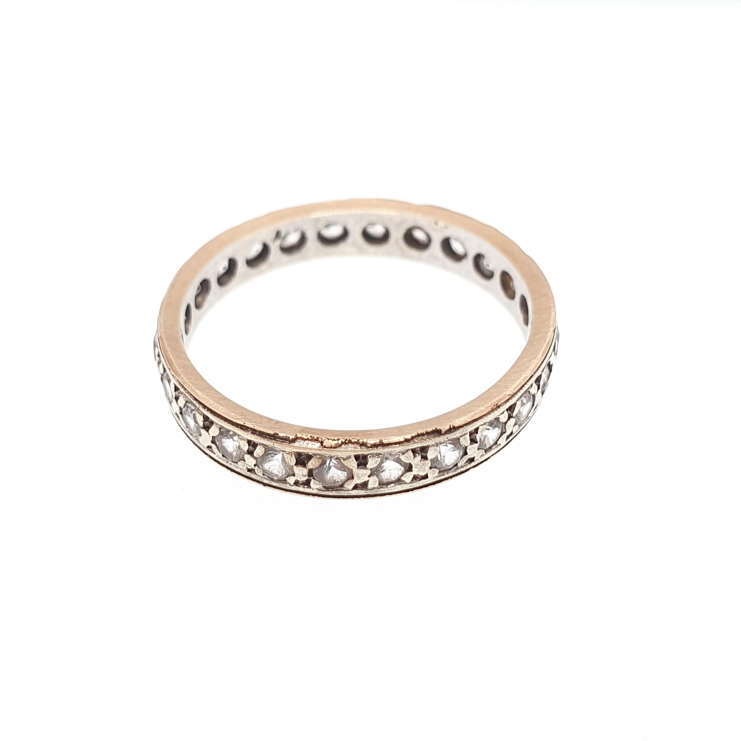Old Vintage Solid 9ct Gold Full Eternity Ring White Spinel 9k 375 Band Sparkly Diamond Style Stacker Stacking Fine Womens Jewelry Jewellery
