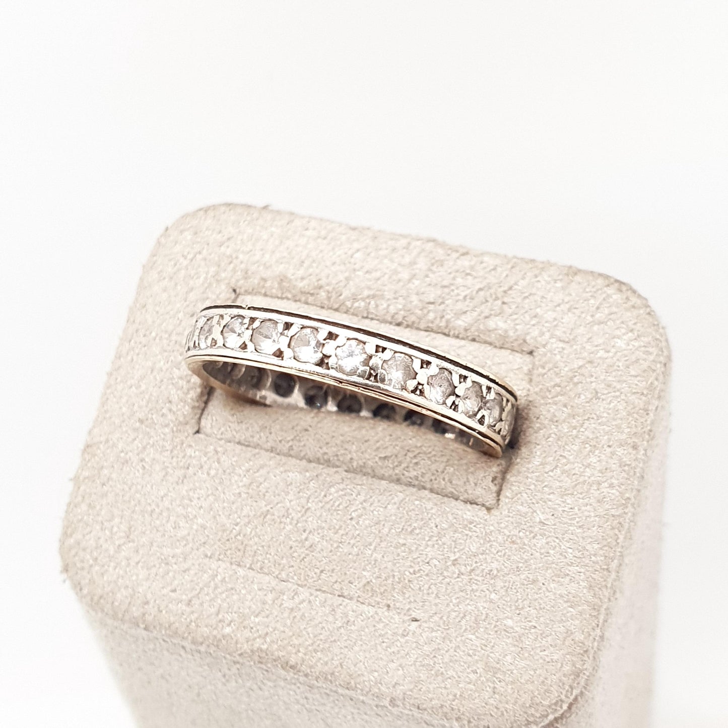 Old Vintage Solid 9ct Gold Full Eternity Ring White Spinel 9k 375 Band Sparkly Diamond Style Stacker Stacking Fine Womens Jewelry Jewellery