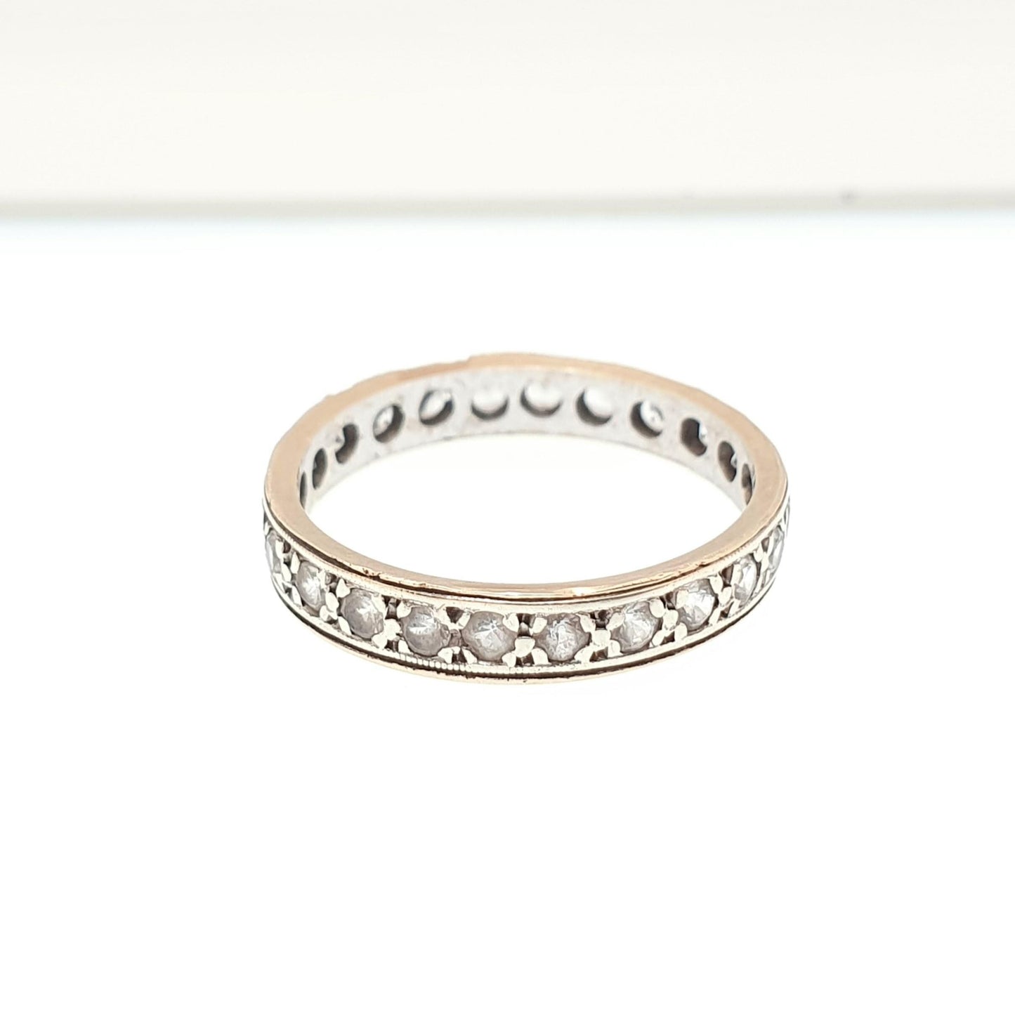 Old Vintage Solid 9ct Gold Full Eternity Ring White Spinel 9k 375 Band Sparkly Diamond Style Stacker Stacking Fine Womens Jewelry Jewellery