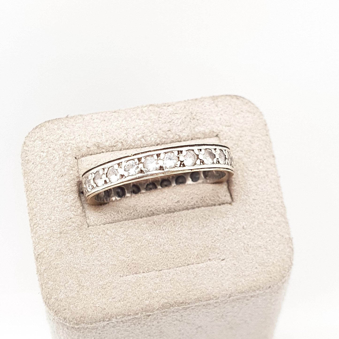Old Vintage Solid 9ct Gold Full Eternity Ring White Spinel 9k 375 Band Sparkly Diamond Style Stacker Stacking Fine Womens Jewelry Jewellery
