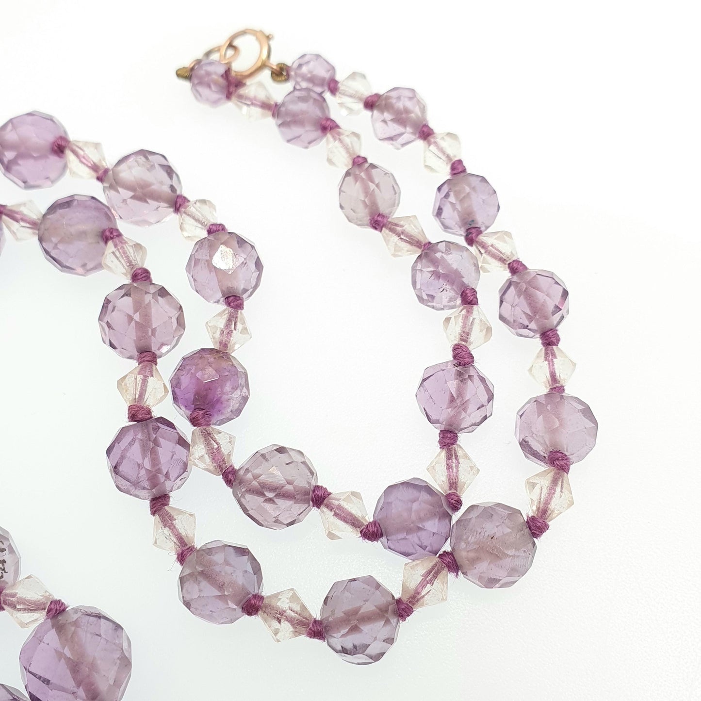Antique 9ct Gold Natural Amethyst Bead Necklace Faceted Art Deco Faceted Long 50cm Solid 9k 375 Clasp Quartz Vintage Beads Jewelry Jewellery
