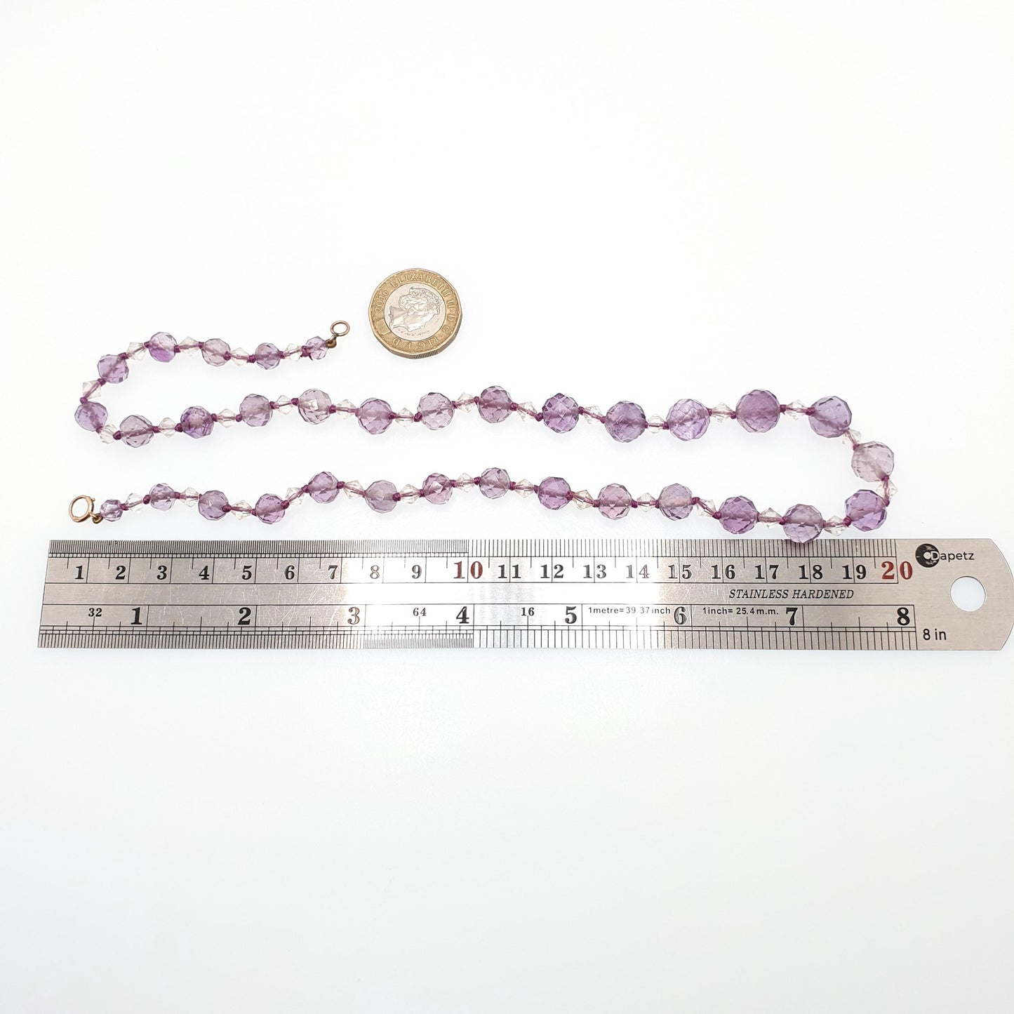 Antique 9ct Gold Natural Amethyst Bead Necklace Faceted Art Deco Faceted Long 50cm Solid 9k 375 Clasp Quartz Vintage Beads Jewelry Jewellery