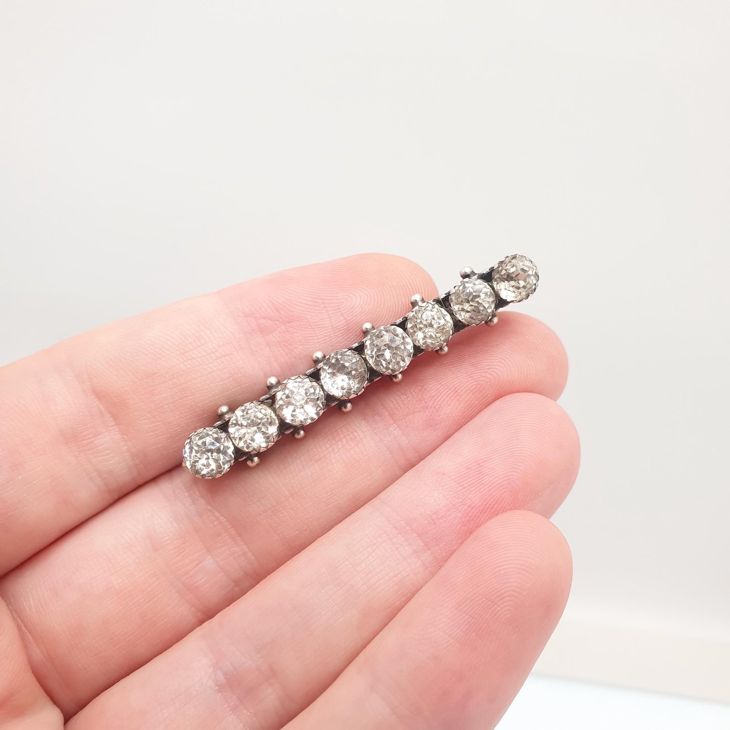 Antique Victorian Diamond Paste Sterling Silver Brooch Old Cut 1889 Hallmark Rare Unique Round Cut Vintage Rare Womens Jewelry Jewellery