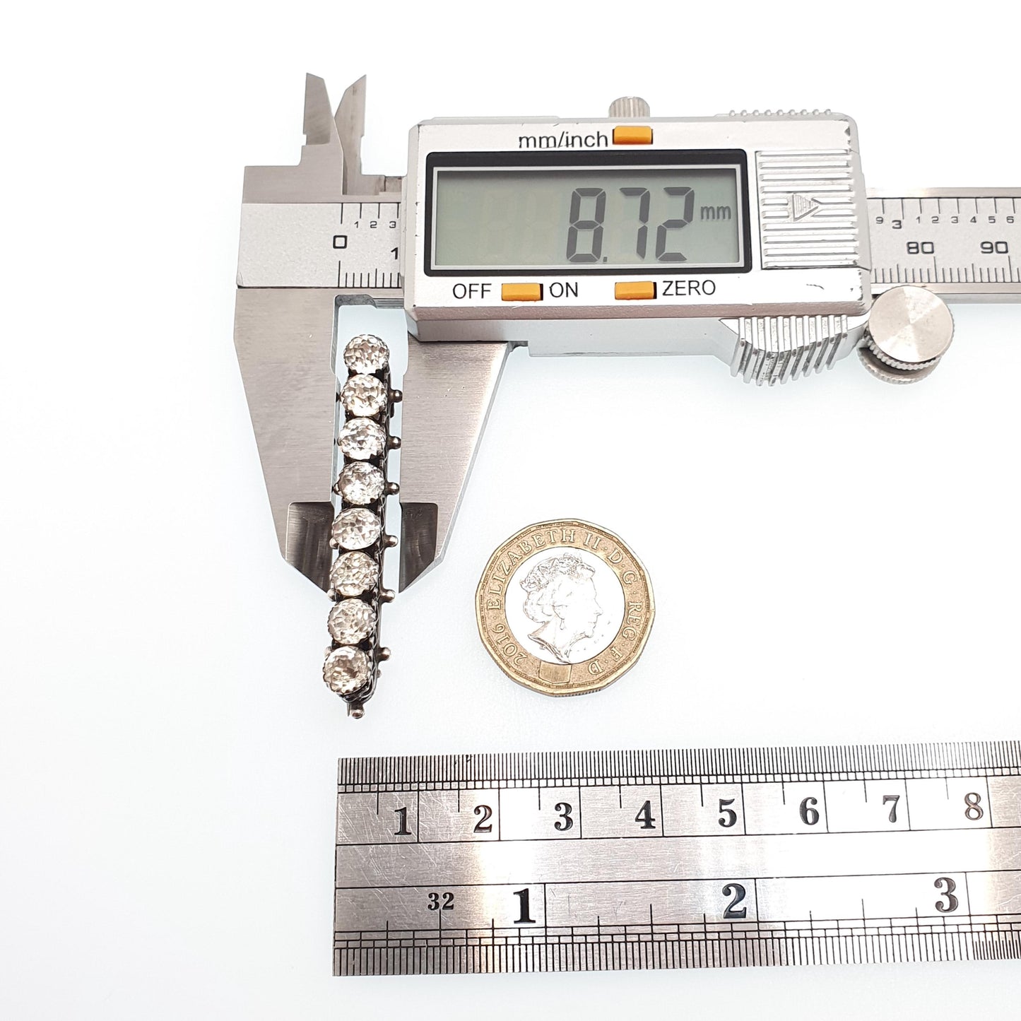 Antique Victorian Diamond Paste Sterling Silver Brooch Old Cut 1889 Hallmark Rare Unique Round Cut Vintage Rare Womens Jewelry Jewellery