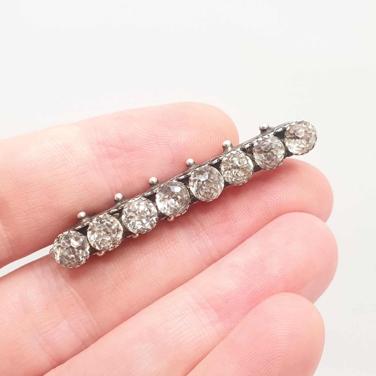 Antique Victorian Diamond Paste Sterling Silver Brooch Old Cut 1889 Hallmark Rare Unique Round Cut Vintage Rare Womens Jewelry Jewellery
