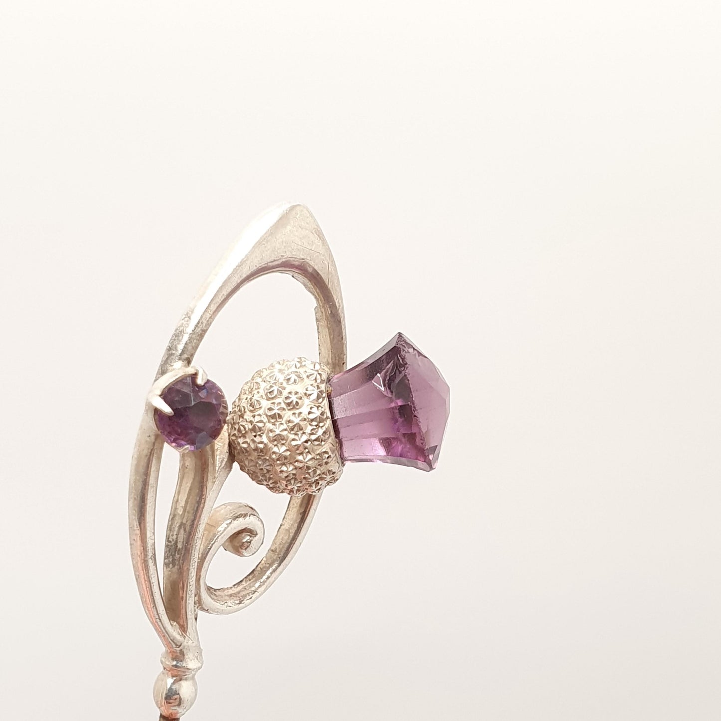 RESERVED/SOLD DON Antique Charles Horner Sterling Silver Thistle Stick Pin Lapel Amethyst Paste Ch Knot Scottish Hat Vintage