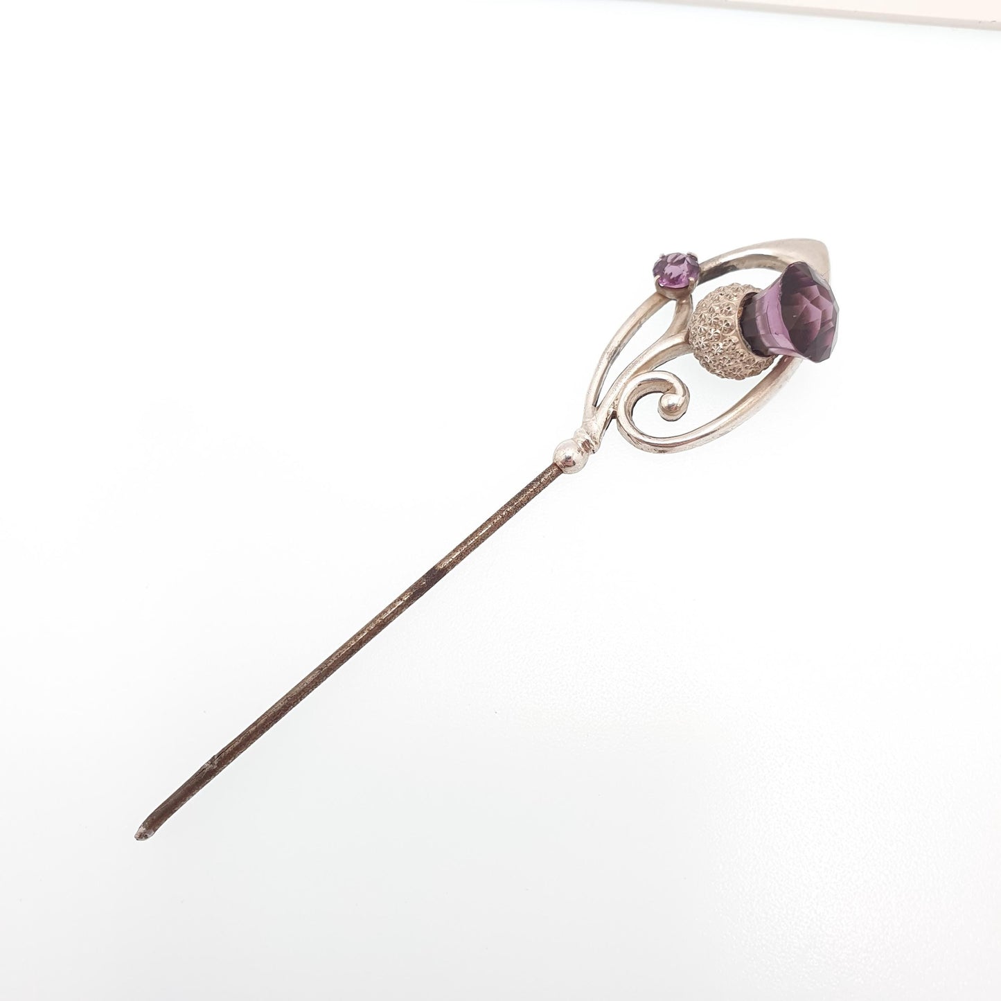 RESERVED/SOLD DON Antique Charles Horner Sterling Silver Thistle Stick Pin Lapel Amethyst Paste Ch Knot Scottish Hat Vintage