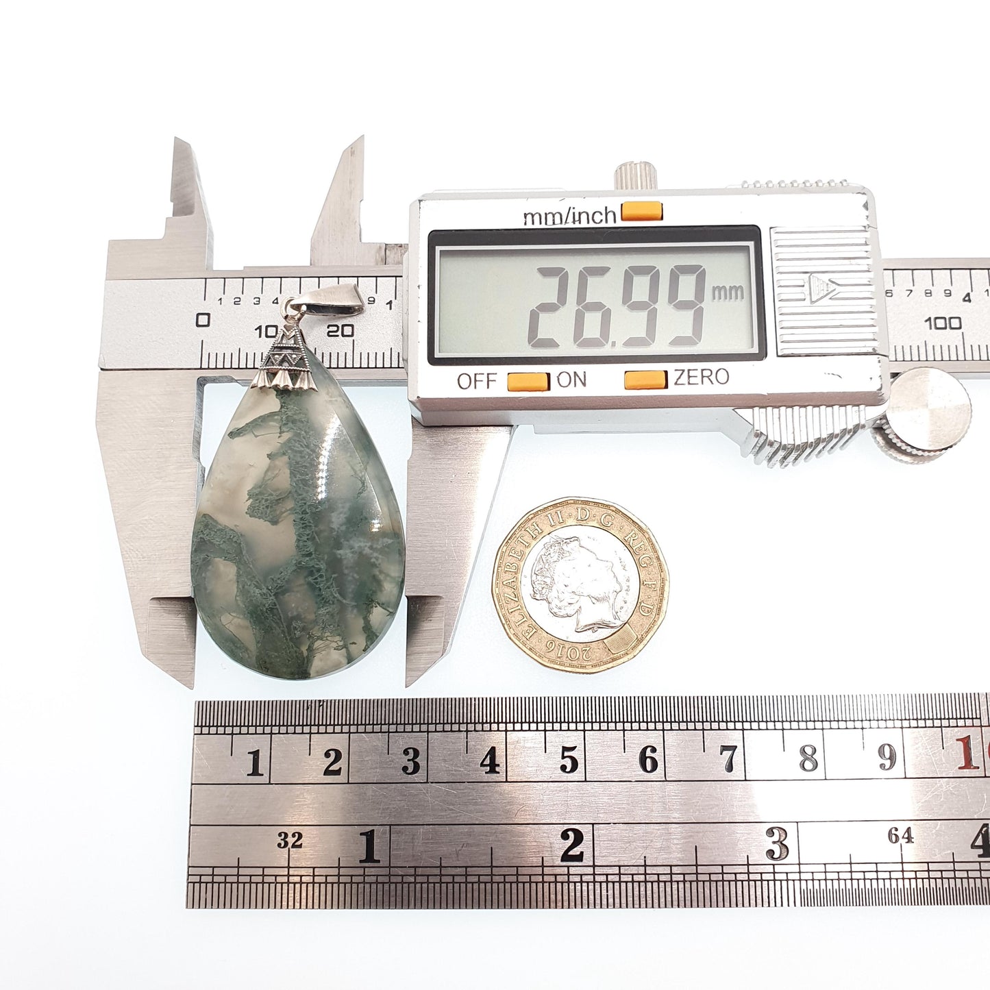 RESERVED/SOLD JOY Antique Solid Silver Moss Agate Pendant Necklace Large Teardrop Art Deco Veined Quartz Striped Banded