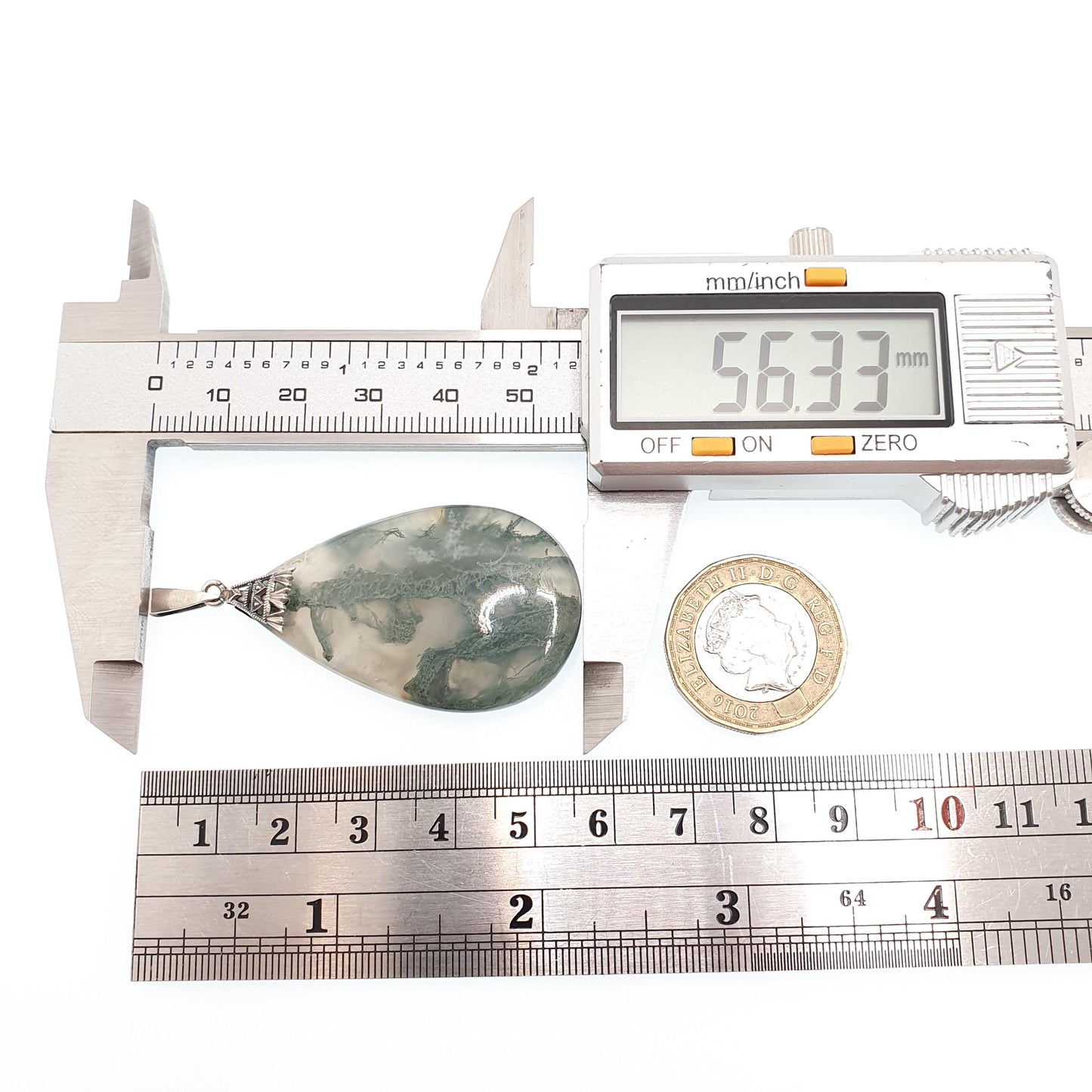 RESERVED/SOLD JOY Antique Solid Silver Moss Agate Pendant Necklace Large Teardrop Art Deco Veined Quartz Striped Banded
