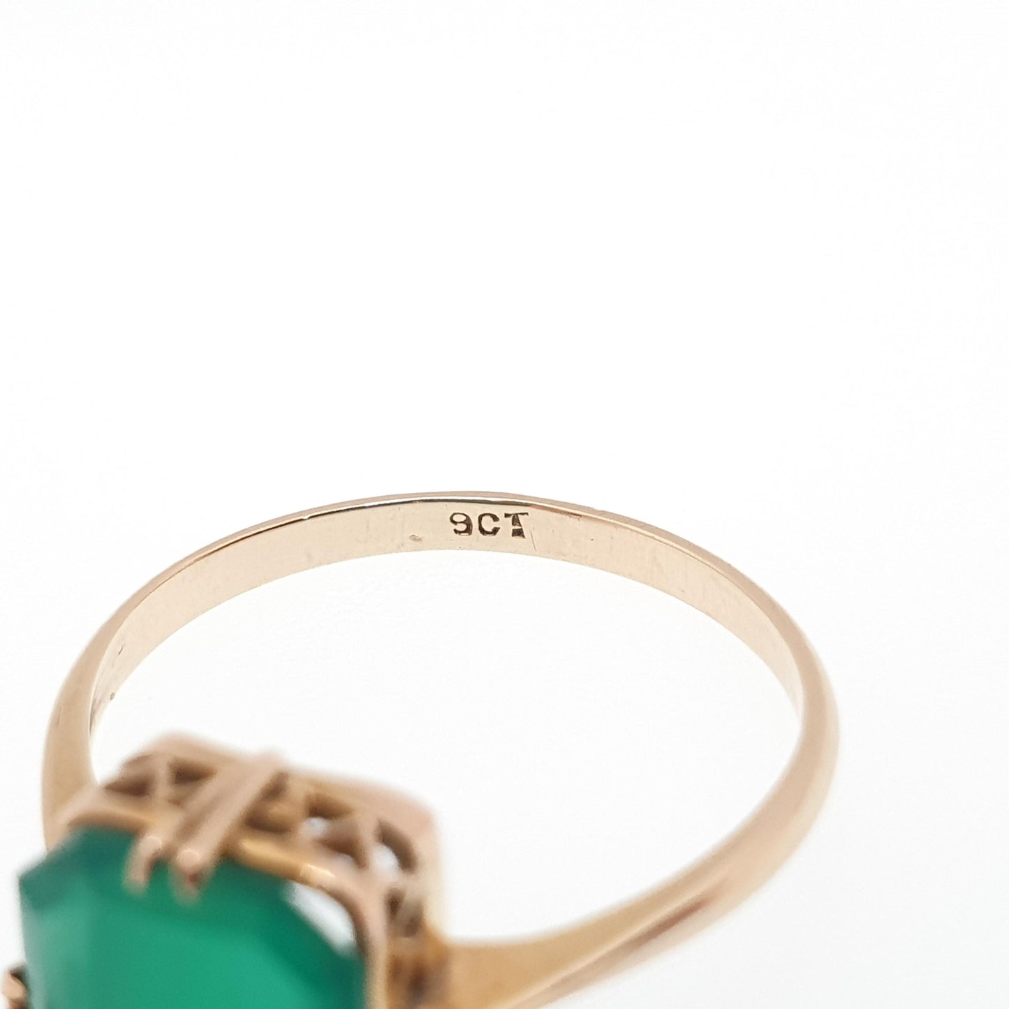 Antique 9ct Solid Gold Chrysoprase Ring Art Deco Solitaire Solid 9k 375 Rectangular Green Real Gemstone Womens Vintage Jewelry Jewellery