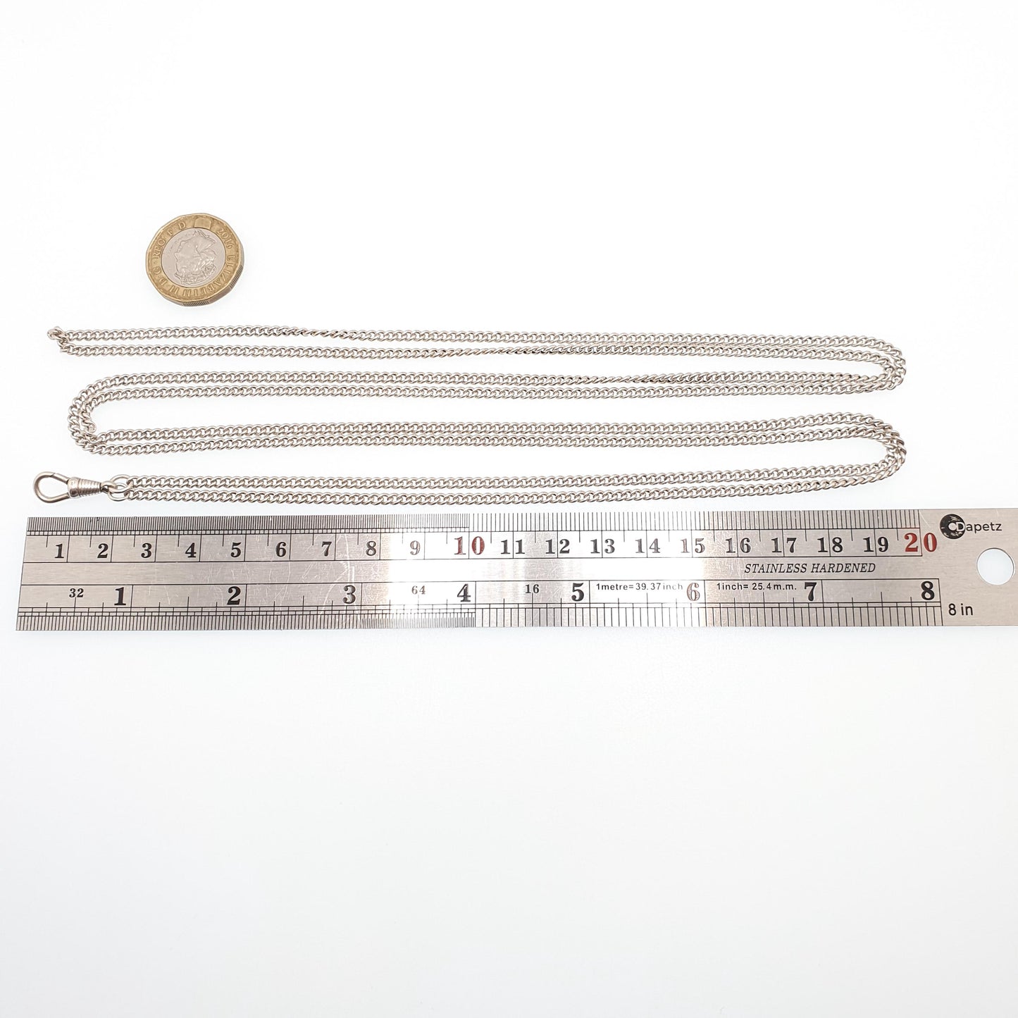 Antique Victorian Muff Chain Solid Silver Necklace Dog Clip 144cm 56.6" 25.90g Curb Link Very Long Guard Solid 925 Vintage Womens Jewelry