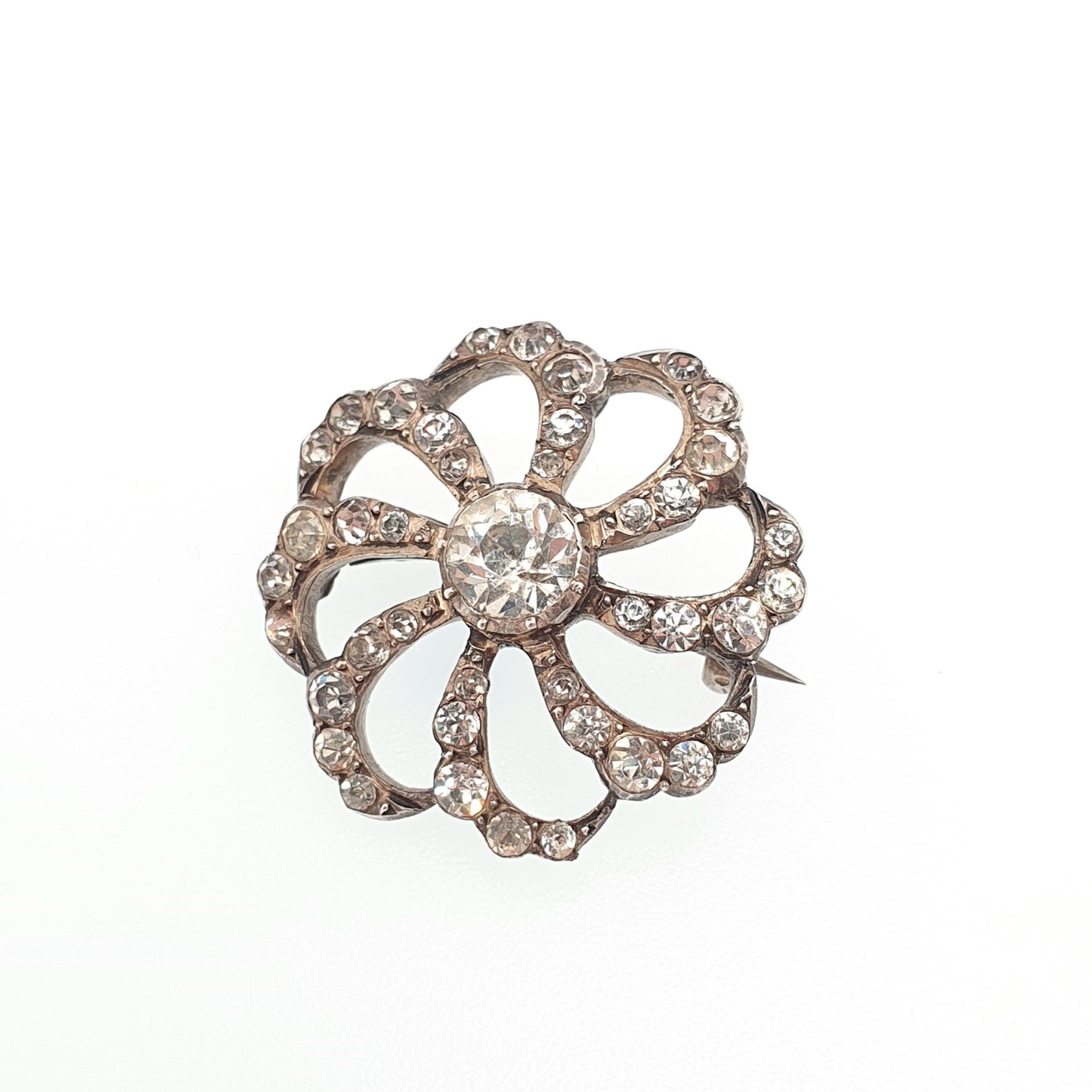 Antique Georgian Solid Silver Diamond Paste Brooch Spiral Swirl Old Cut Ornate Late 1800s Sparkly Foiled Glass Cute Jewelry Jewellery