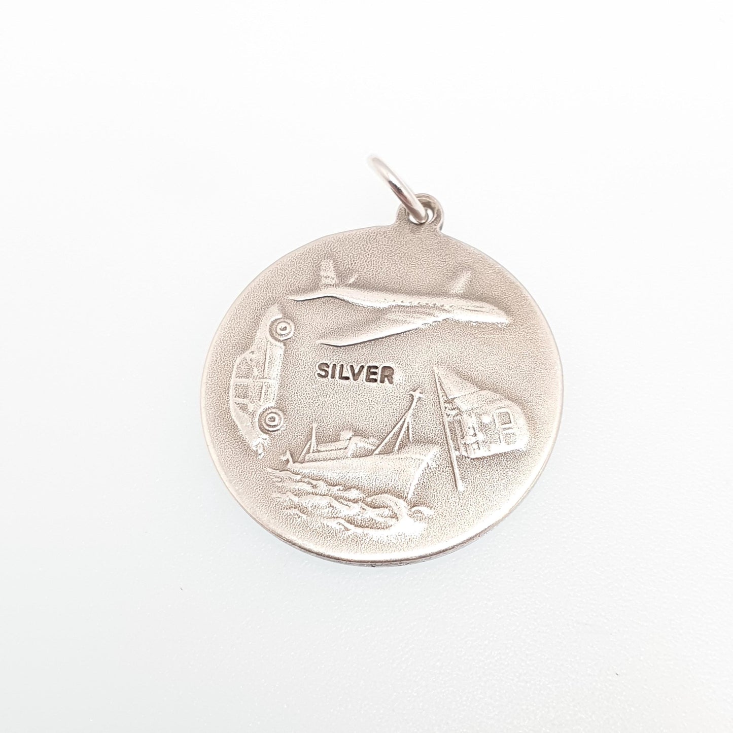 Vintage Sterling Silver St Christopher Pendant Necklace Car Plane Train Boat Double Sided Necklace Saint Retro Travel Jewellery Jewelry