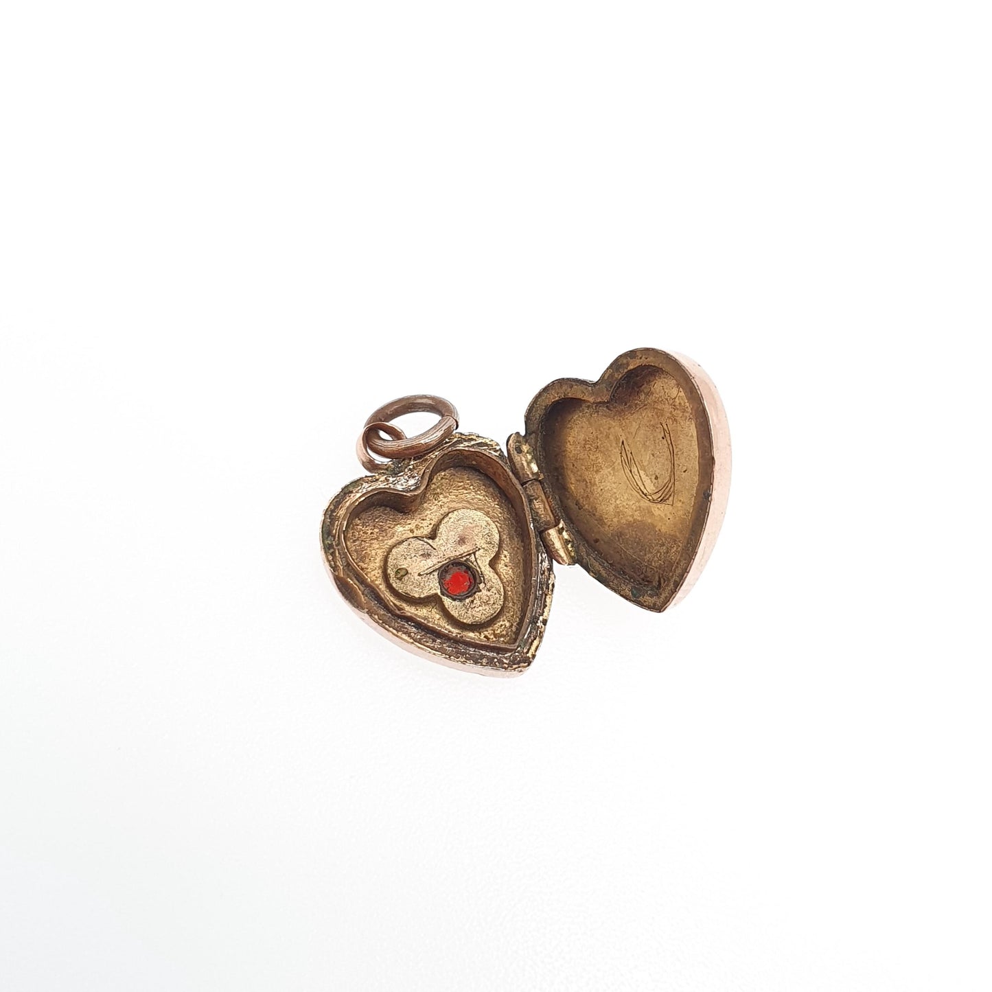 Antique 9ct 9k Gold Heart Locket Ruby Paste Seed Pearl Victorian Solid 375 Rose Pendant Back Front Small Photo Vintage Jewelry Jewellery