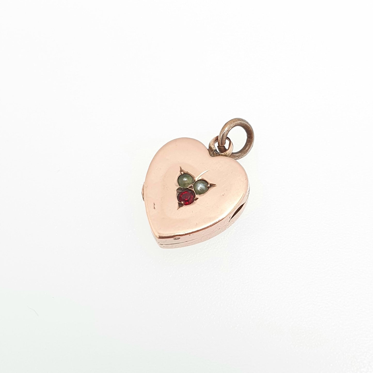 Antique 9ct 9k Gold Heart Locket Ruby Paste Seed Pearl Victorian Solid 375 Rose Pendant Back Front Small Photo Vintage Jewelry Jewellery