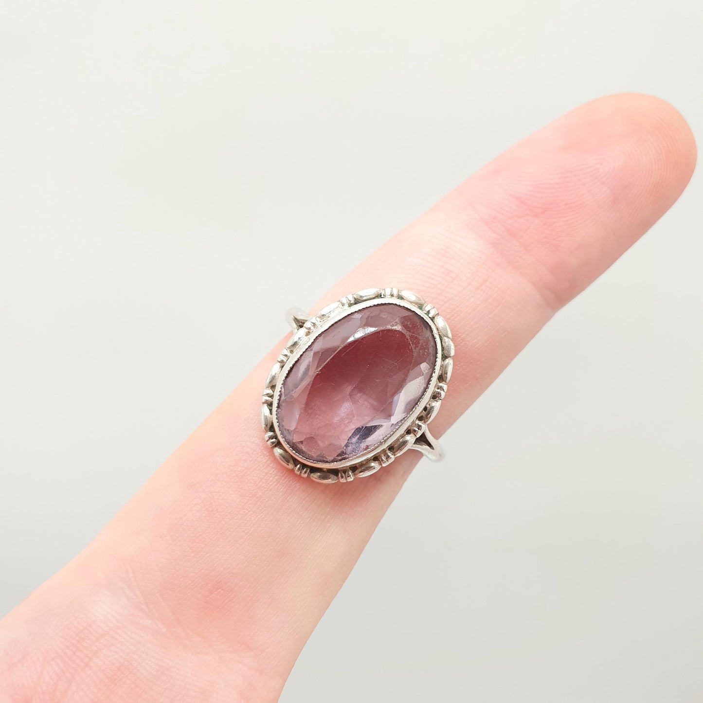 Antique Sterling Silver Amethyst Ring Art Deco Oval Cut Large Big Gemstone Vintage Genuine Real Quartz Thumb Womens Jewelry Jewellery