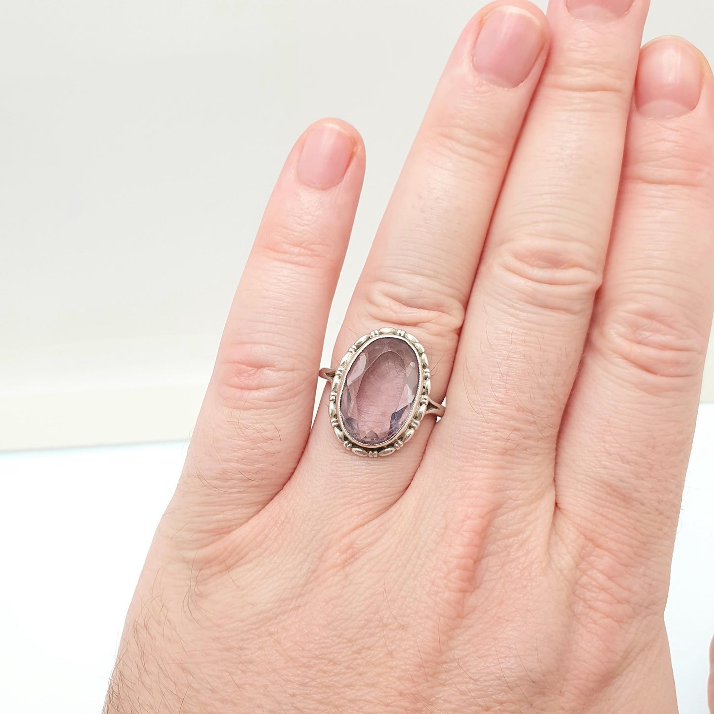 Antique Sterling Silver Amethyst Ring Art Deco Oval Cut Large Big Gemstone Vintage Genuine Real Quartz Thumb Womens Jewelry Jewellery