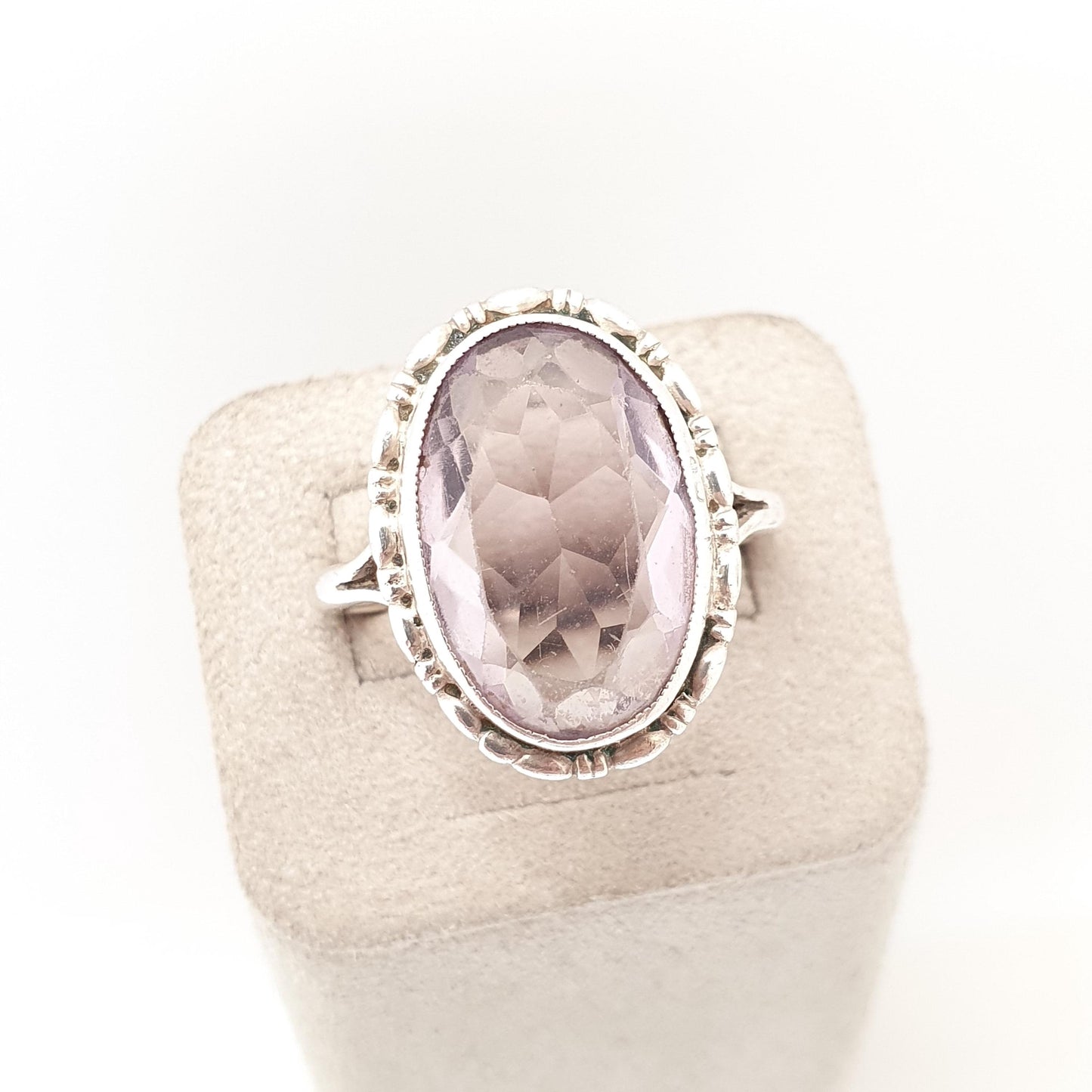 Antique Sterling Silver Amethyst Ring Art Deco Oval Cut Large Big Gemstone Vintage Genuine Real Quartz Thumb Womens Jewelry Jewellery