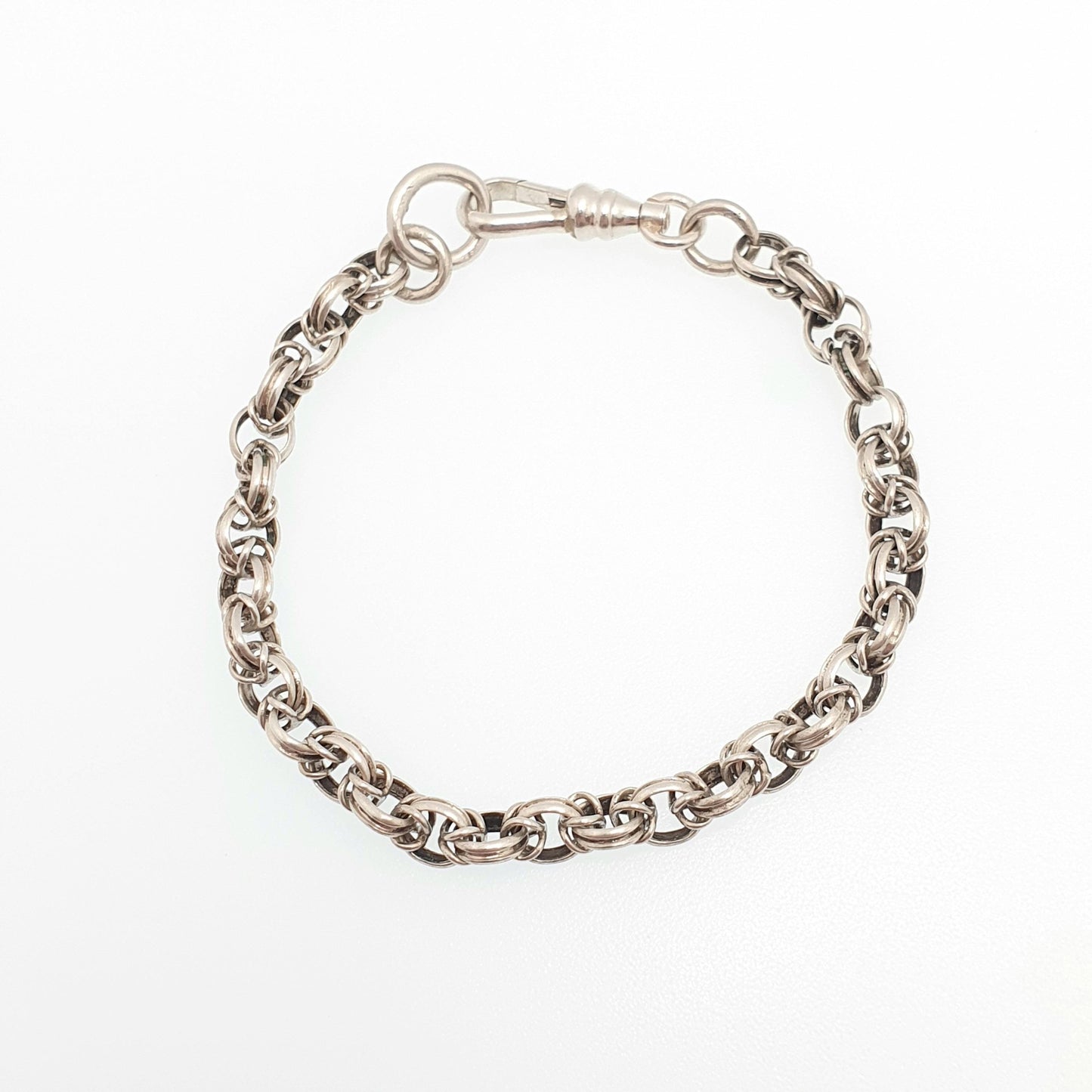 Antique Victorian Solid Silver Belcher Knot Link Bracelet Chain Dog Clip Large Rolo 8.20g 18cm Round Albert Vintage Womens Jewelry Jewellery