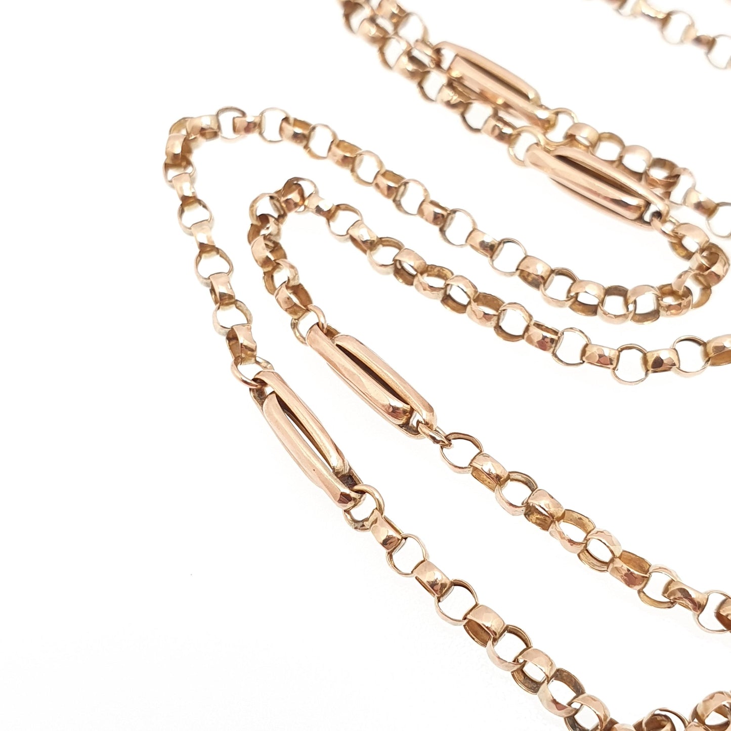 Antique 9ct 9k Rose Gold Chain Necklace Victorian Belcher Staple Link Solid 375 45cm 17.7" 4.19g Rolo Fine Genuine Vintage Womens Jewelry