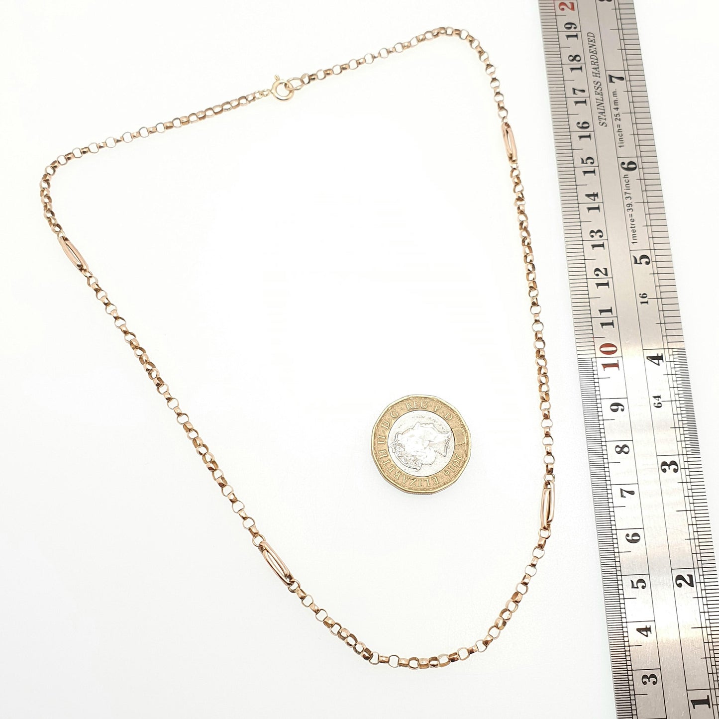 Antique 9ct 9k Rose Gold Chain Necklace Victorian Belcher Staple Link Solid 375 45cm 17.7" 4.19g Rolo Fine Genuine Vintage Womens Jewelry