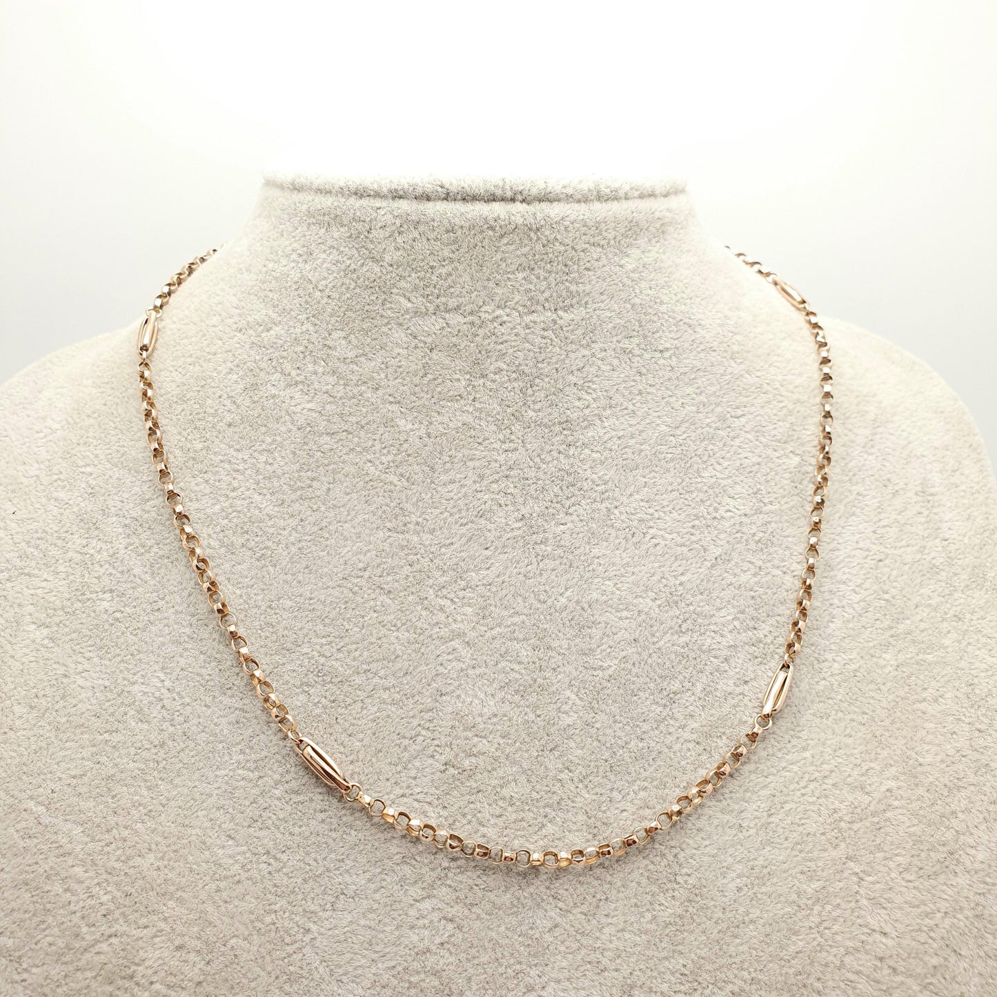 Antique 9ct 9k Rose Gold Chain Necklace Victorian Belcher Staple Link Solid 375 45cm 17.7" 4.19g Rolo Fine Genuine Vintage Womens Jewelry