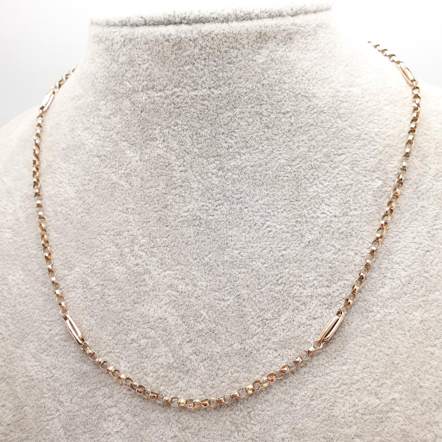 Antique 9ct 9k Rose Gold Chain Necklace Victorian Belcher Staple Link Solid 375 45cm 17.7" 4.19g Rolo Fine Genuine Vintage Womens Jewelry