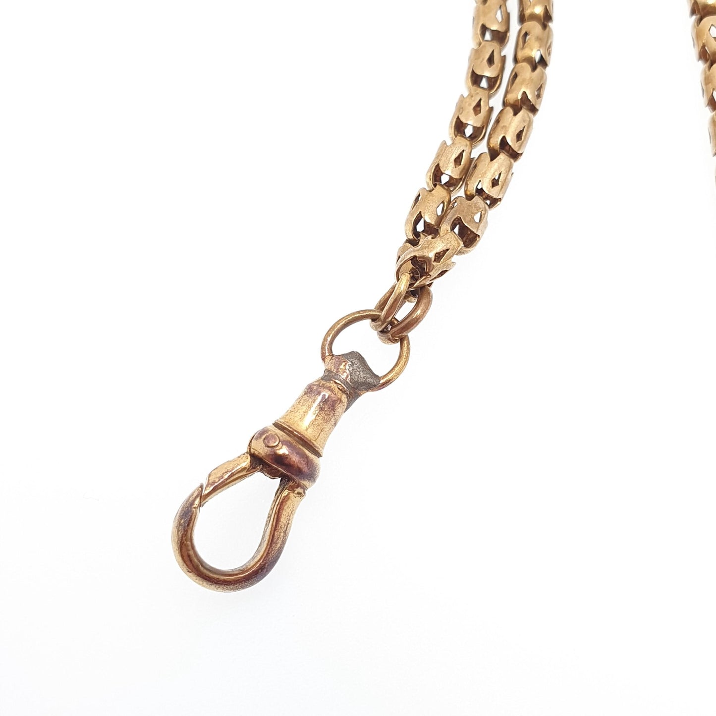Antique Victorian Muff Chain Necklace Popcorn Link Rolled Gold Filled Dog Clip Very Long 142cm 20.34g 1800s Guard Vintage Womens Jewelry