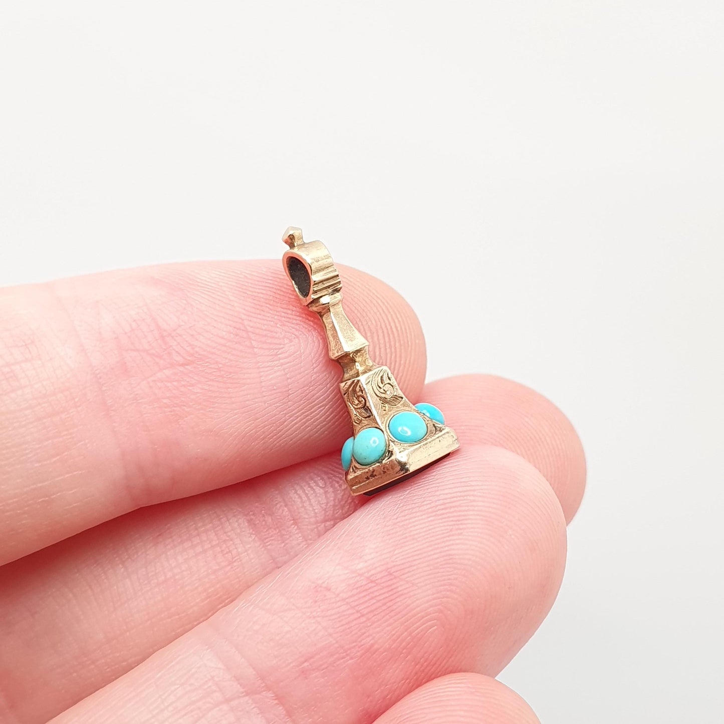 Antique 9ct Gold Bloodstone Turquoise Fob Pendant Victorian Necklace Charm Solid 9k 375 Gemstone Gift Vintage Womens Jewellery Jewelry
