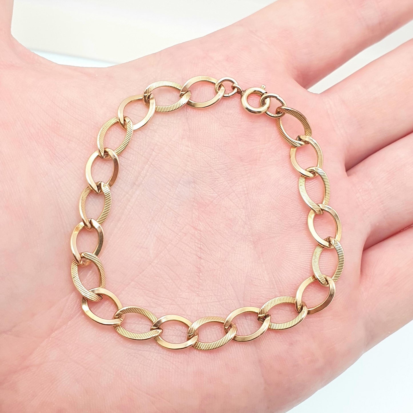 Old Vintage 12kt Rolled Gold Curb Link Bracelet AJC Co 18.5cm 7.25" 6.31g Gold Filled 12k Yellow Etched Thick Jewelry Jewellery Mens Womens