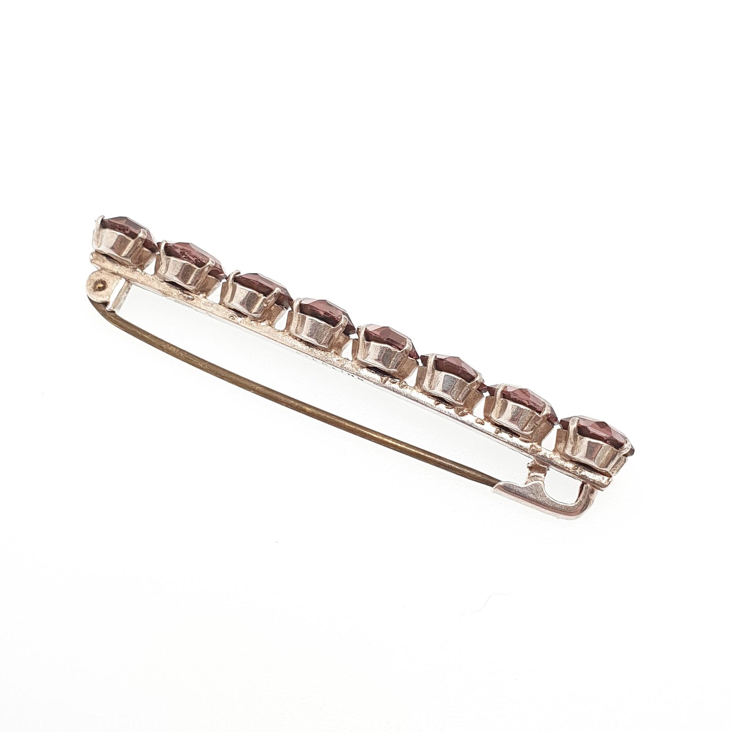 Antique Art Deco Sterling Silver Brooch Pink Purple Paste Square Cut Bar Pin 1920s Sparkly Amethyst Tone Vintage Womens Jewelry Jewellery