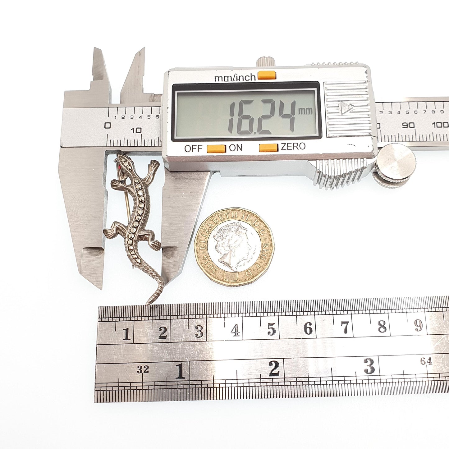 Antique Solid Silver Lizard Brooch Marcasite Ruby Paste Eyes 1920s French Art Deco Reptile Animal Gecko Vintage Womens Jewelry Jewellery