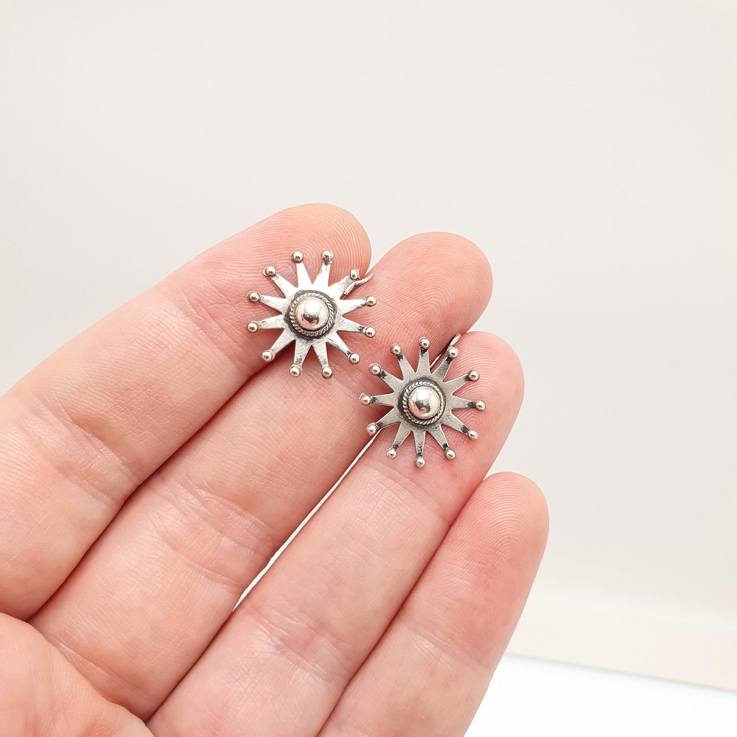 Antique Victorian Solid Silver Star Earrings Engraved Starburst Sunburst Etruscan Genuine Estate Fine 1800s Hook Vintage Jewelry Jewellery