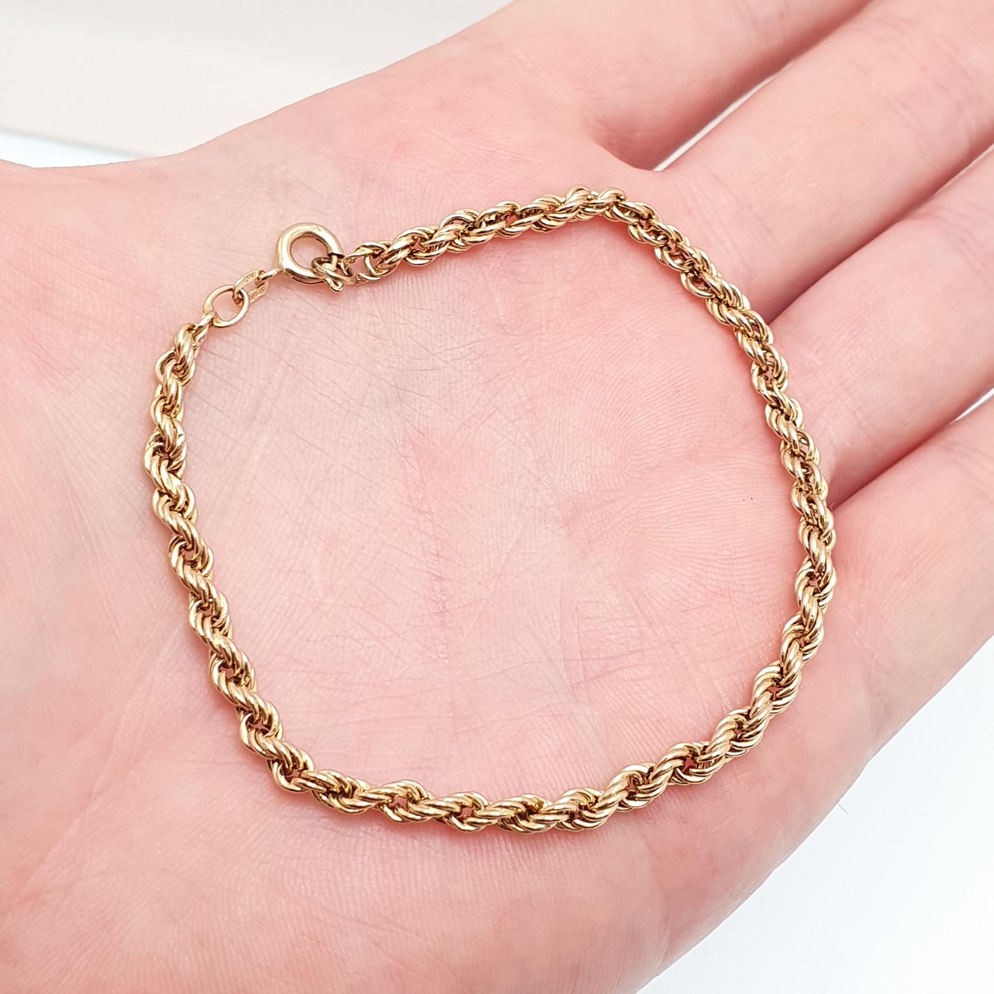 Vintage 9ct 375 Gold Rope Link Bracelet Helix Twist Chain 19.5cm 7.65" 2.49g Solid 9k Yellow Twisting Fine Estate Womens Jewelry Jewellery