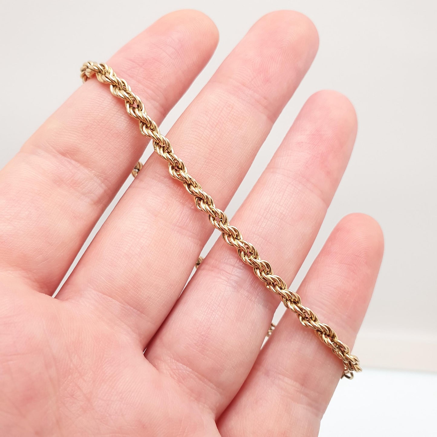 Vintage 9ct 375 Gold Rope Link Bracelet Helix Twist Chain 19.5cm 7.65" 2.49g Solid 9k Yellow Twisting Fine Estate Womens Jewelry Jewellery