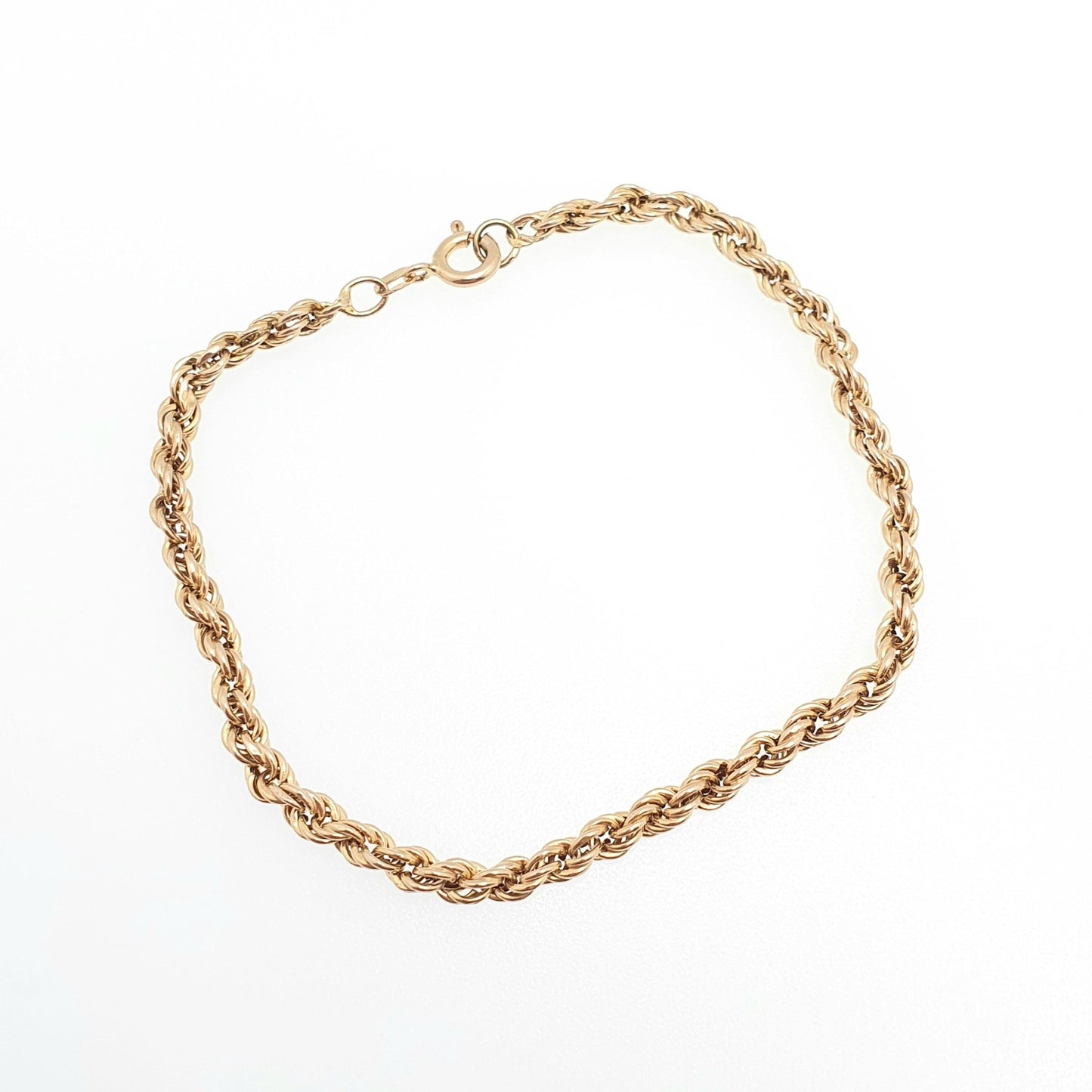 Vintage 9ct 375 Gold Rope Link Bracelet Helix Twist Chain 19.5cm 7.65" 2.49g Solid 9k Yellow Twisting Fine Estate Womens Jewelry Jewellery