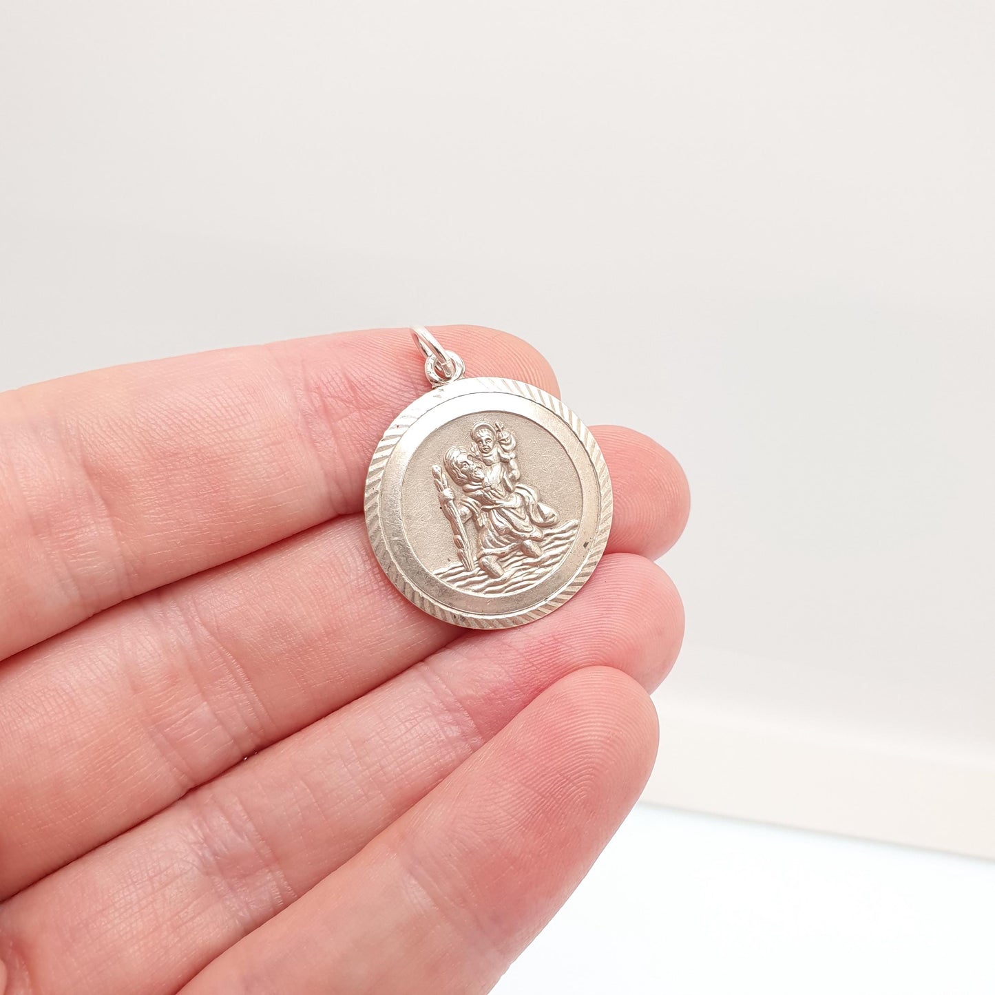 GEORG JENSEN Vintage Sterling Silver St Christopher Pendant Necklace Large Big 1970s Hallmark Saint Travel Jewellery Jewelry Men Women